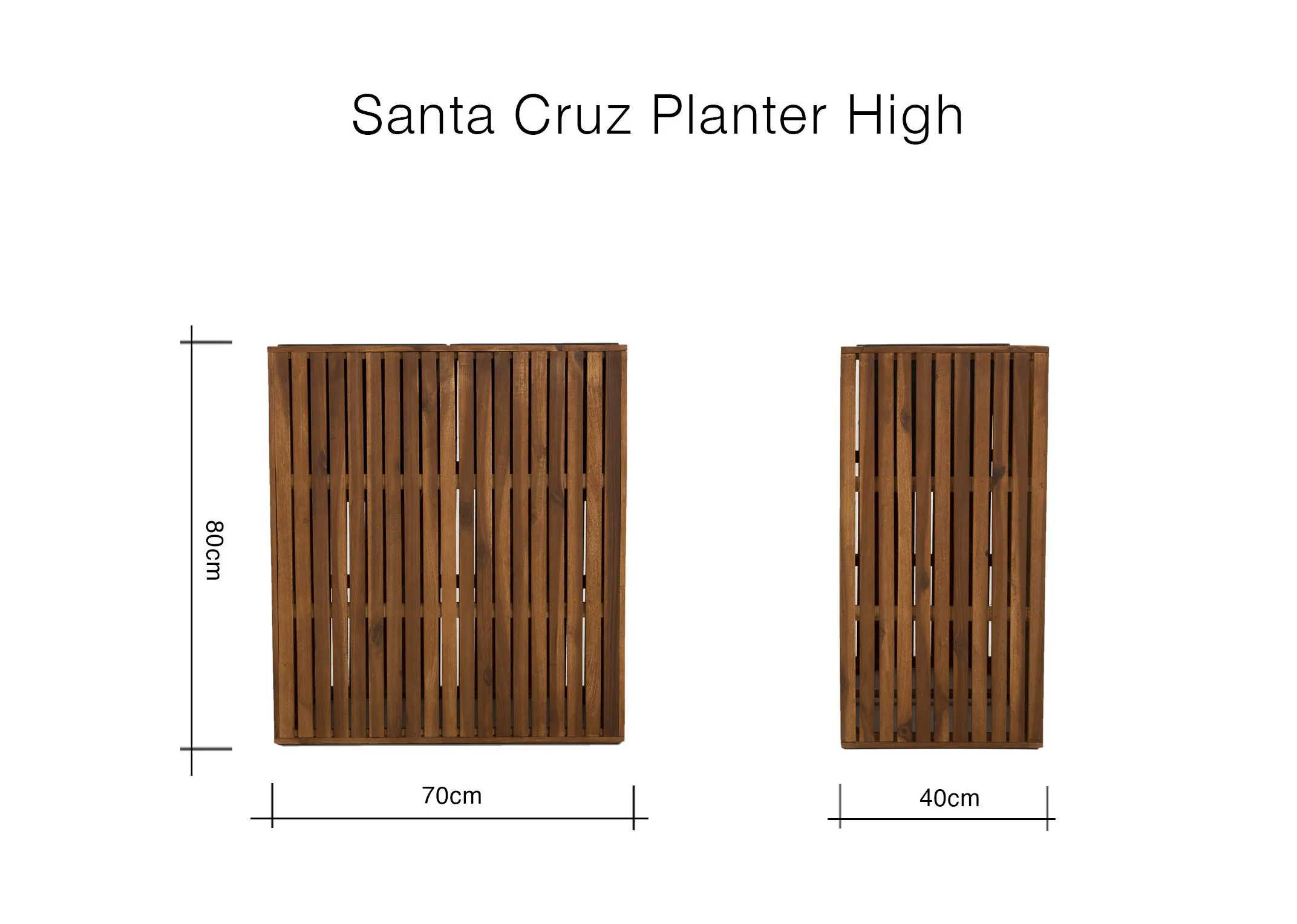 A dimension image of the Santa Cruz Planter with 70cm x 40cm x 80cm