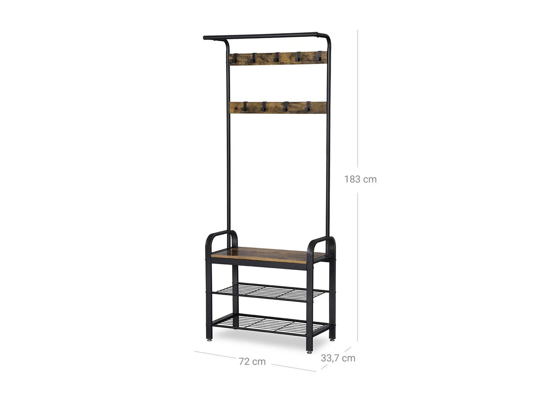 A dimension image of the Barrow Coat Stand with 72cm W x 183cm H