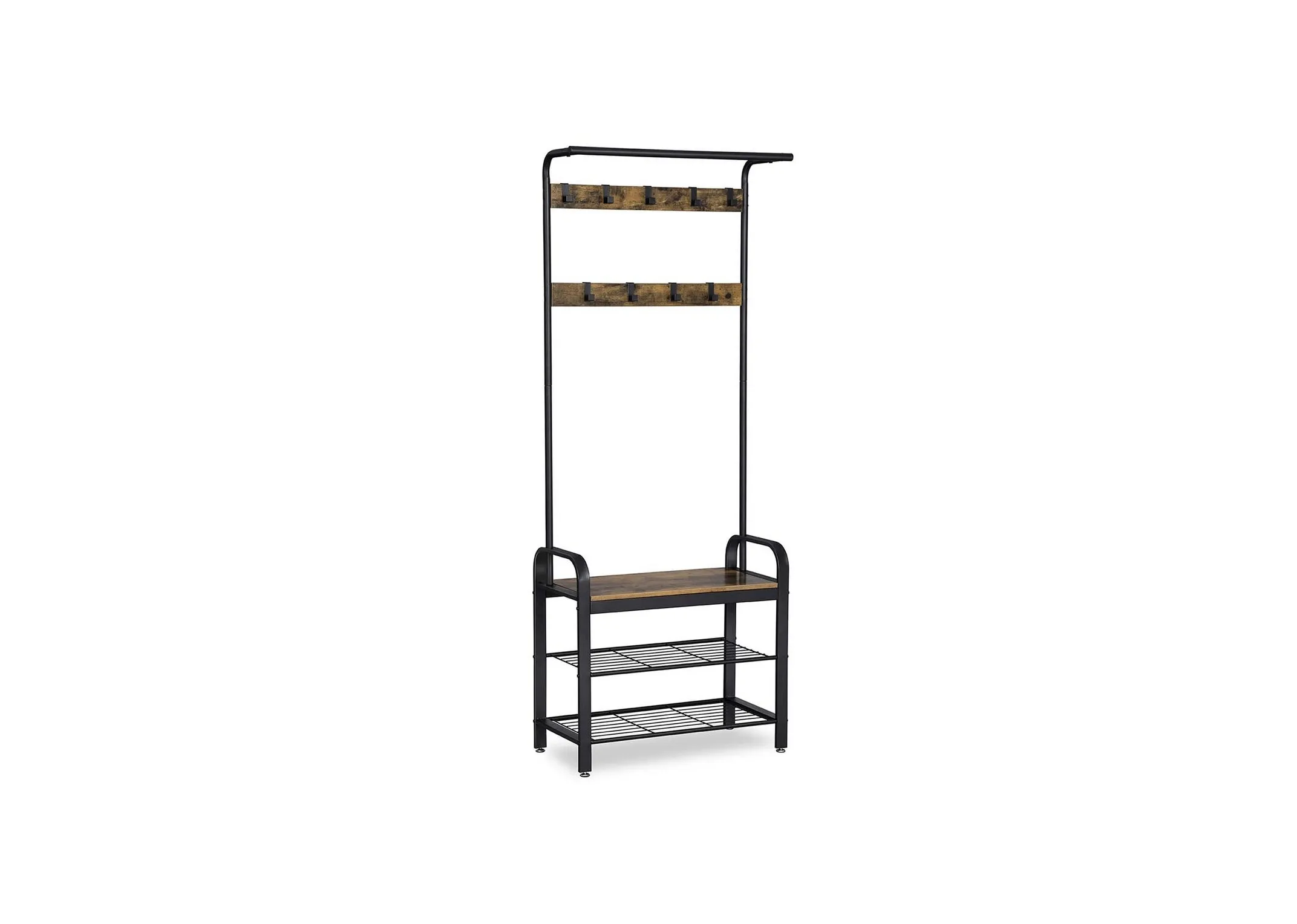 Rustic Brown Coat Stand & Metal Shoe Rack - Barrow
