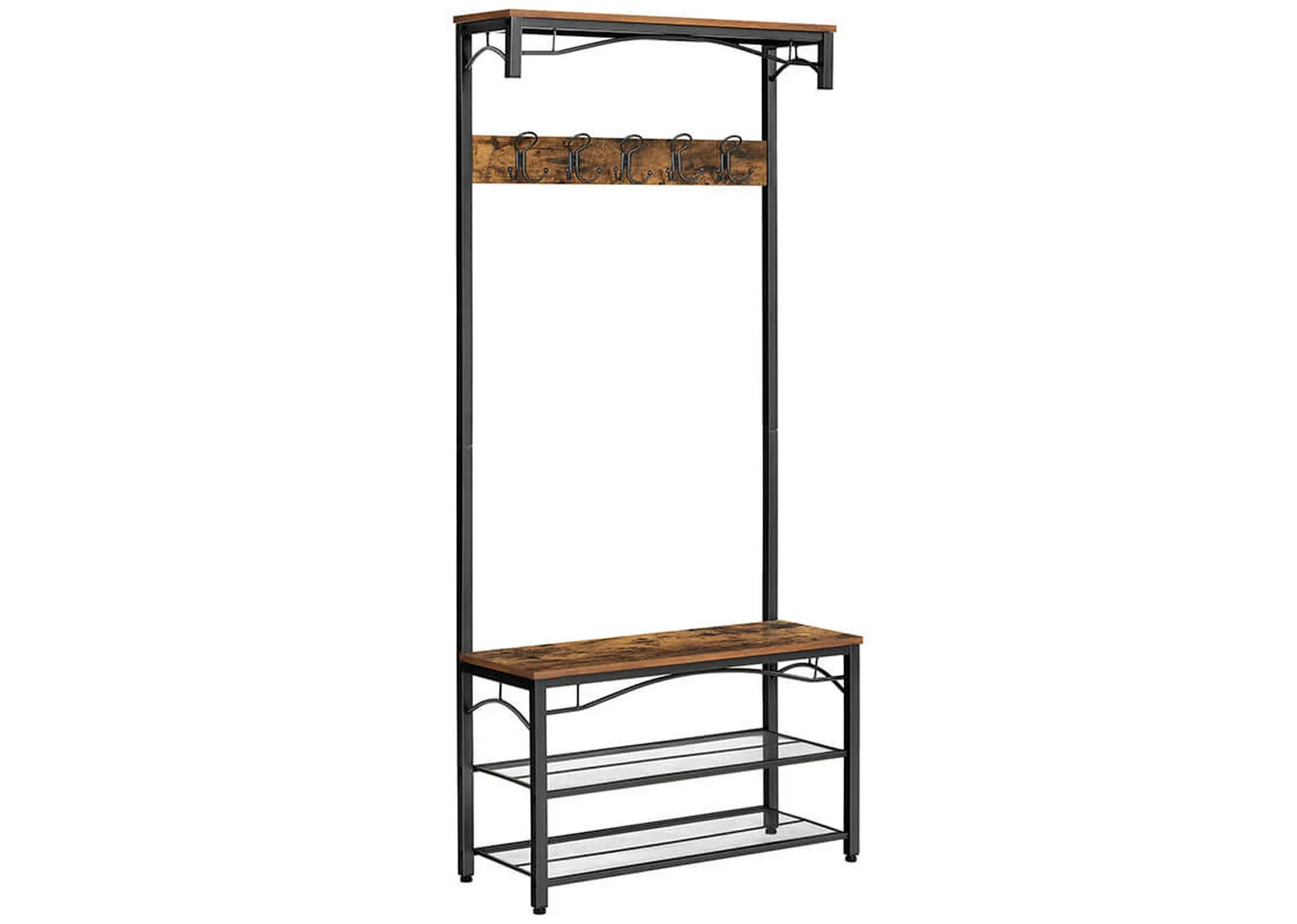 Rustic Brown 2 Shelf Shoe Rack & Bench - Grimm