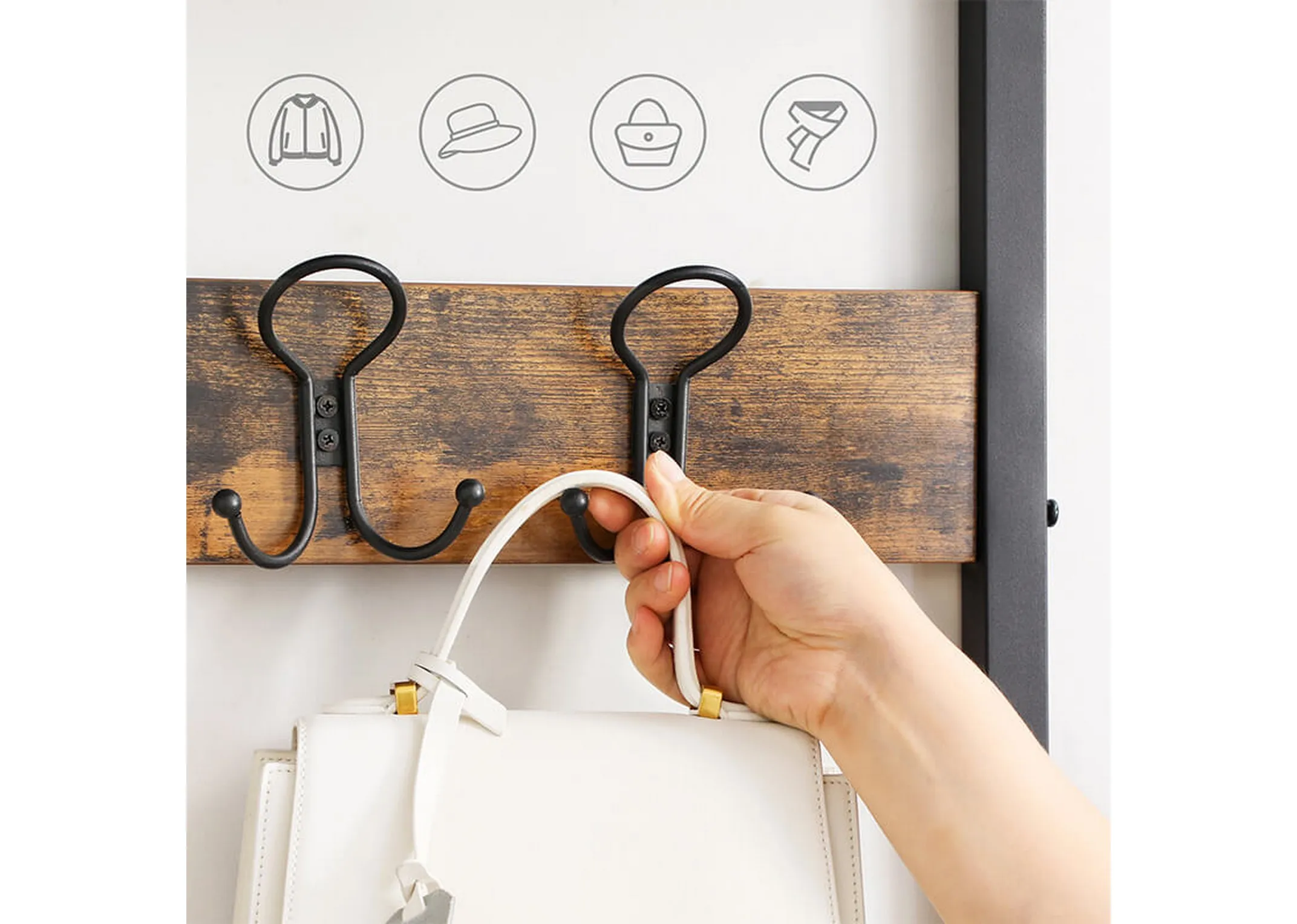 A lifestyle closeup of theGrimm coat stand in a hallway with shoes