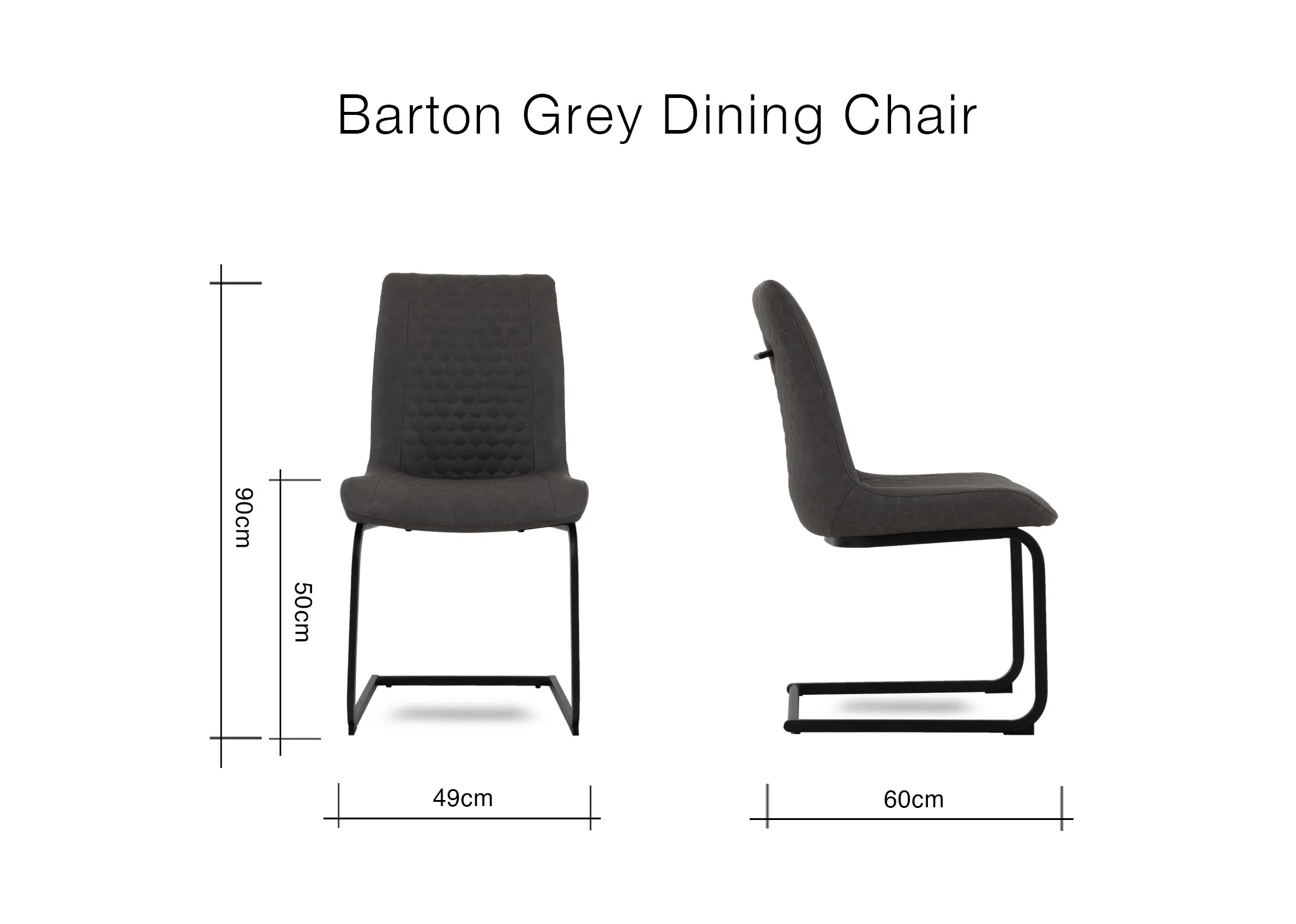 A dimension image of the Barton Chair with 49cm x 60cm x 90cm x 50cm