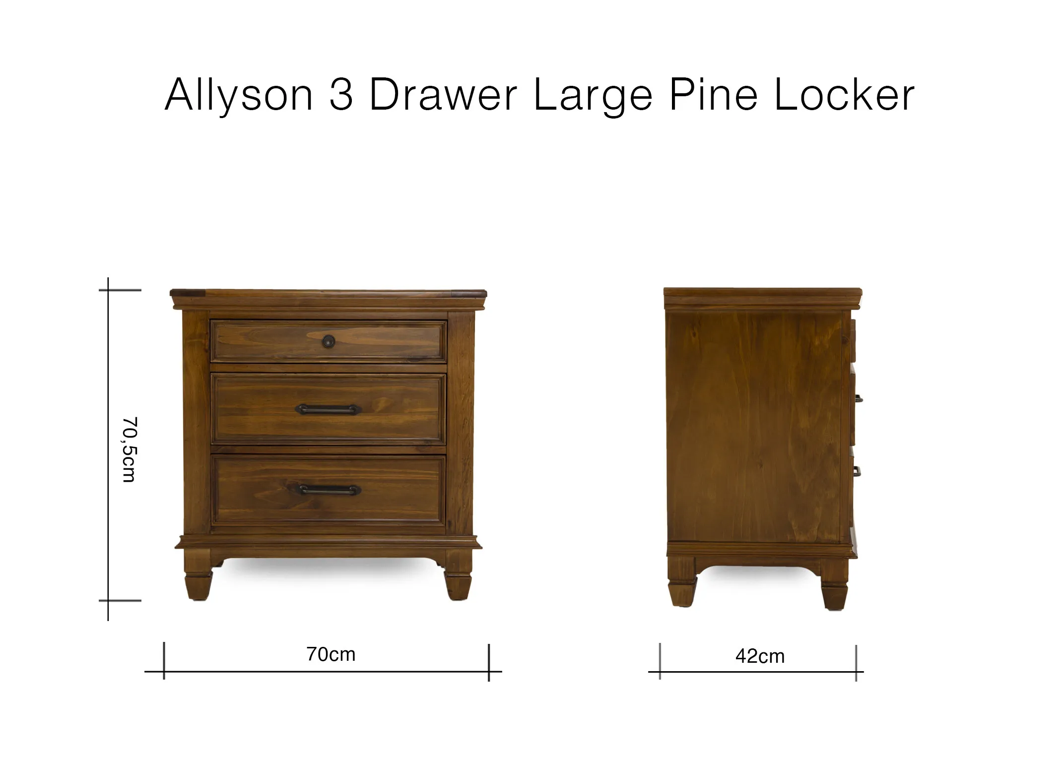 A dimension image of the Allyson Locker with 70cm x 42cm x 70.5cm
