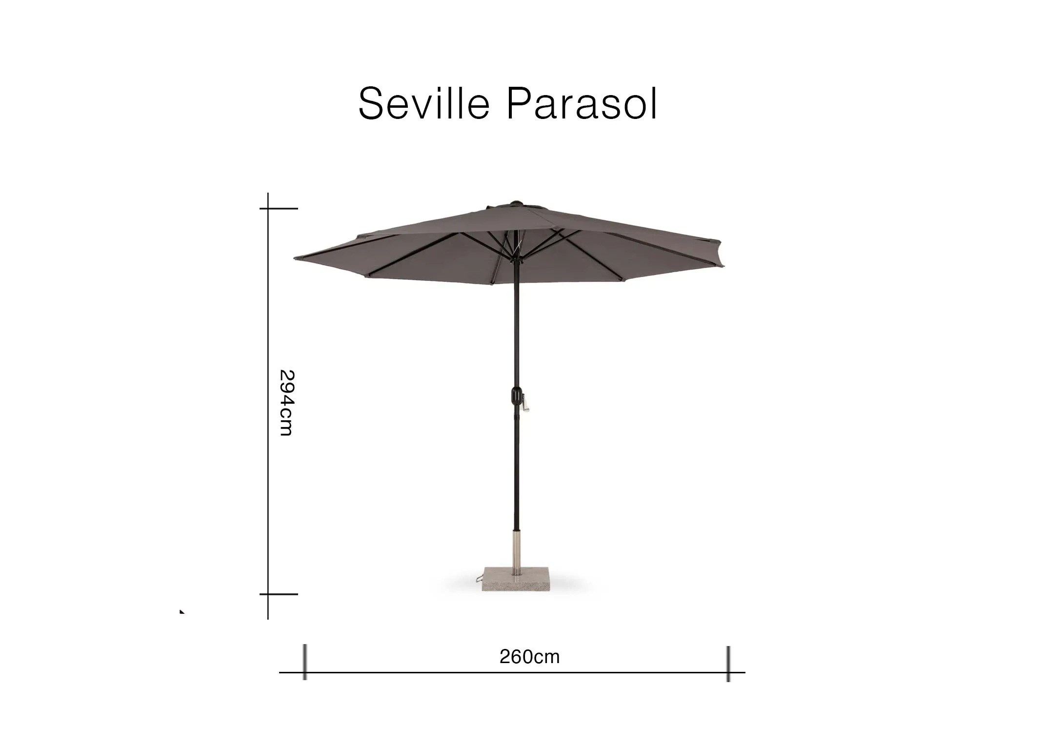 A dimension image of the Seville Parasol 45cm - 260cm x 264cm