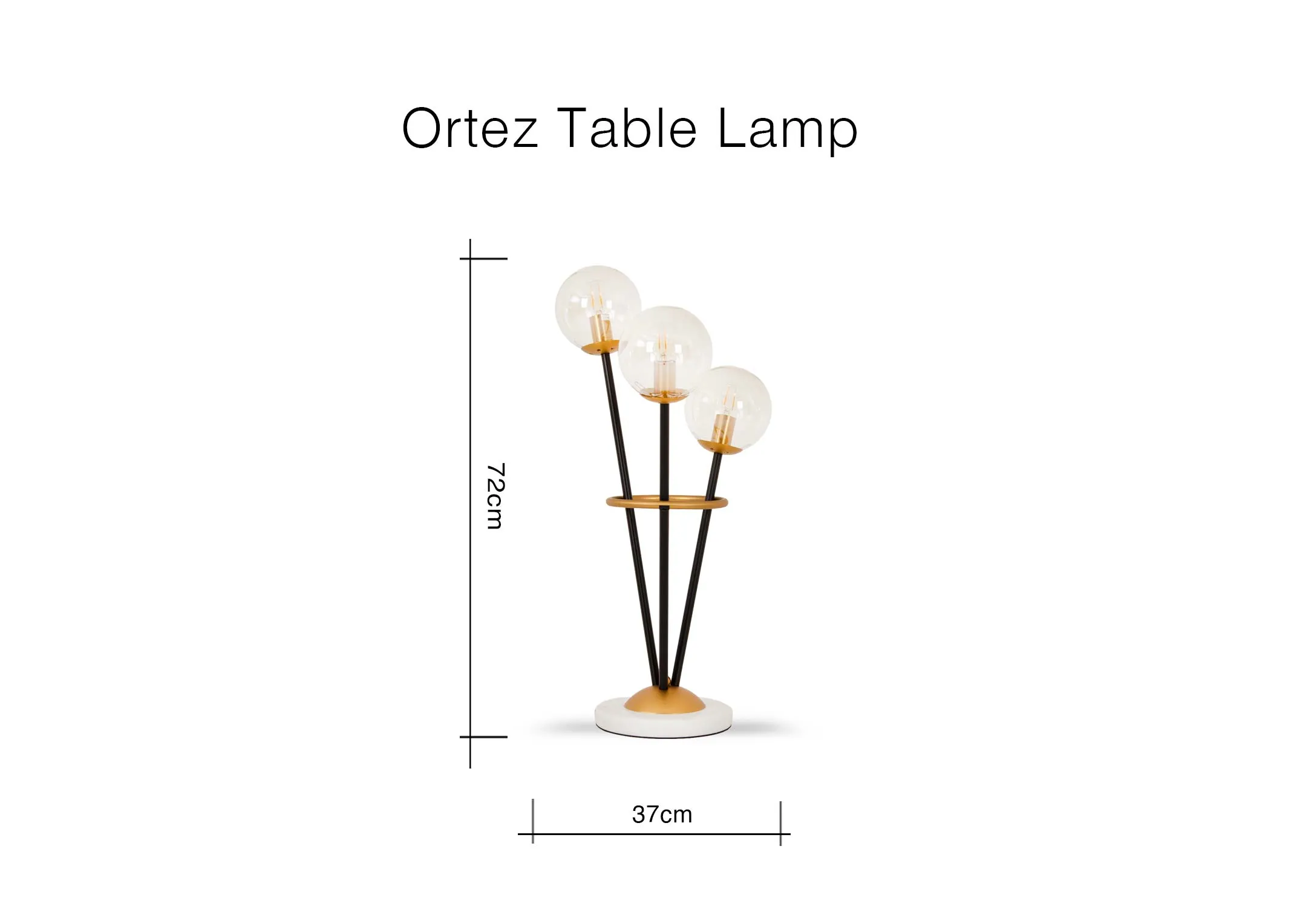 A dimension image of the Ortez Table Lamp with 37cm x 72cm
