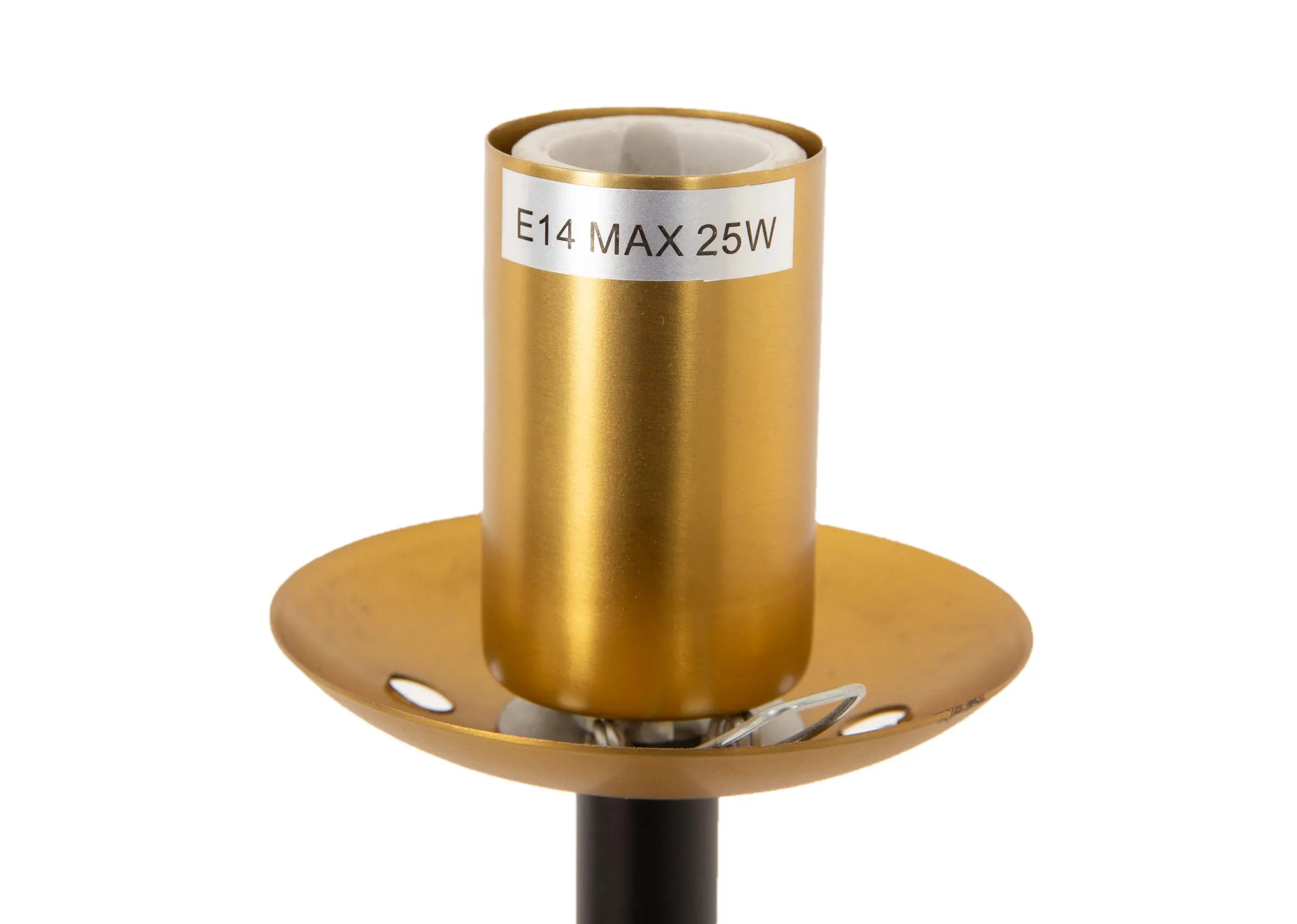 A metal table lamp with 3 round bulbs from EZ Livings Ortez range. Closeup of 3 round bulbs