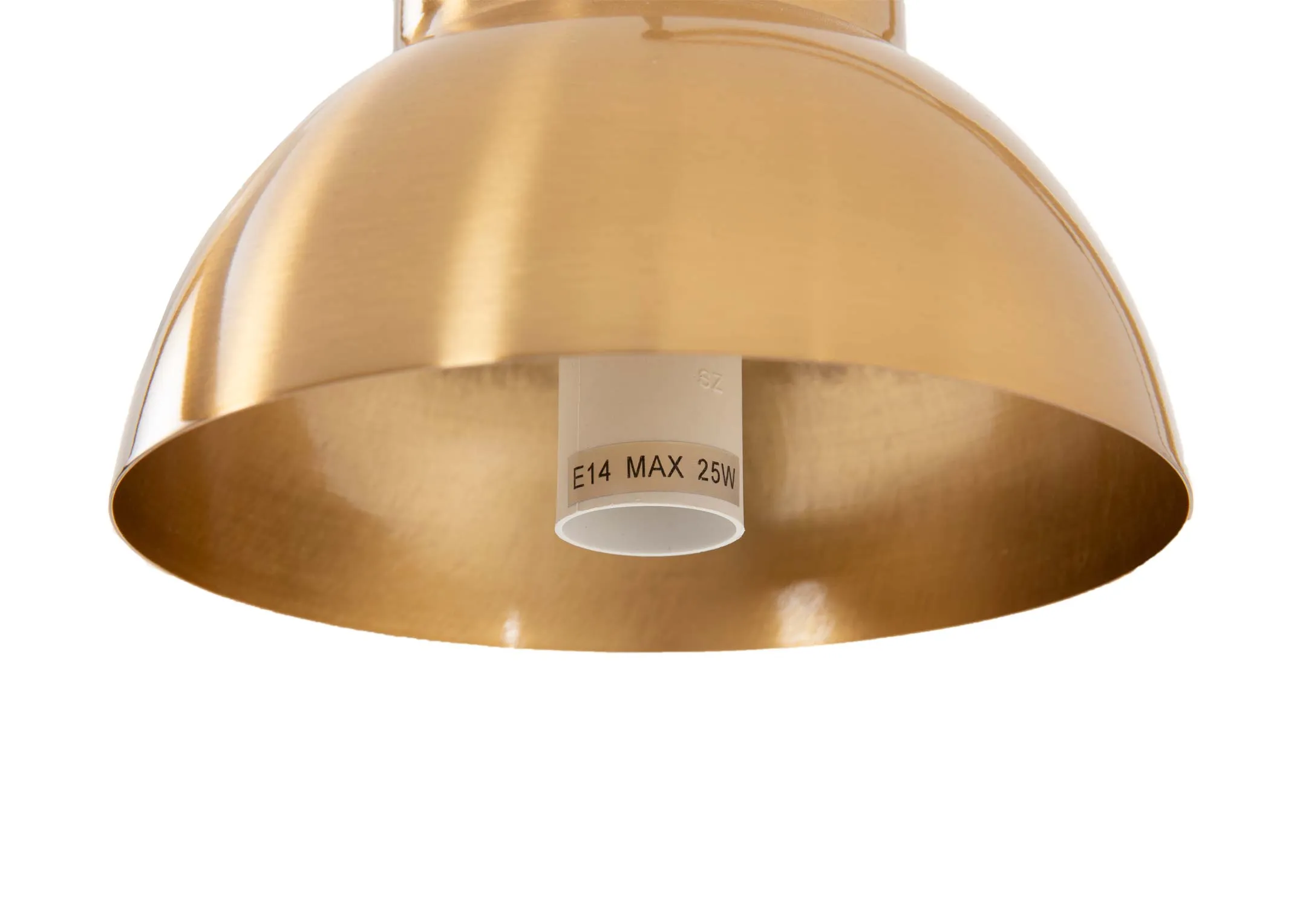 A gold arc metal table lamp from EZ Livings Casper range. Closeup of shade removed showing E27 bulb not included