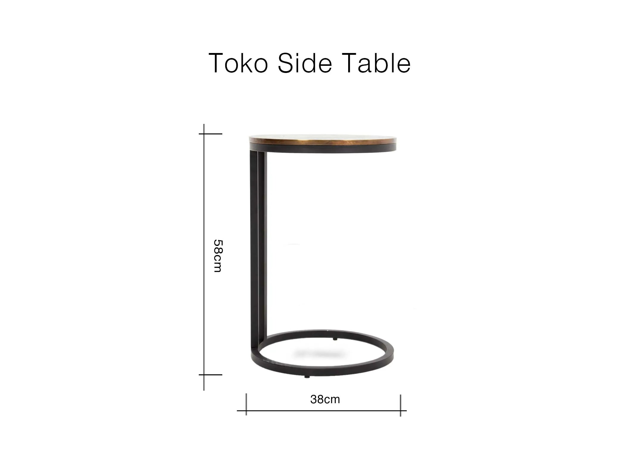 A dimension image of the Toko Side Table with 38cm x 58cm