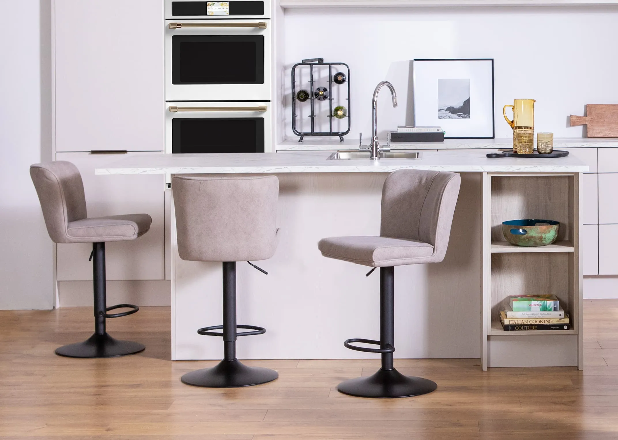 Biscuit Fabric Swivel Bar Stool - Maple