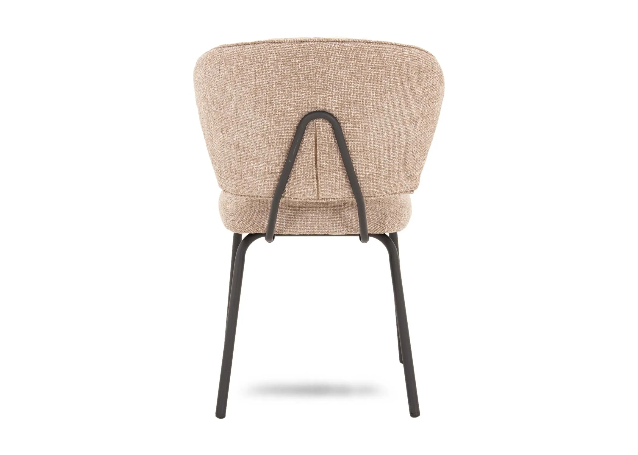 A beige fabric dining chair with black metal legs and frame from EZ Livings Camilia range.