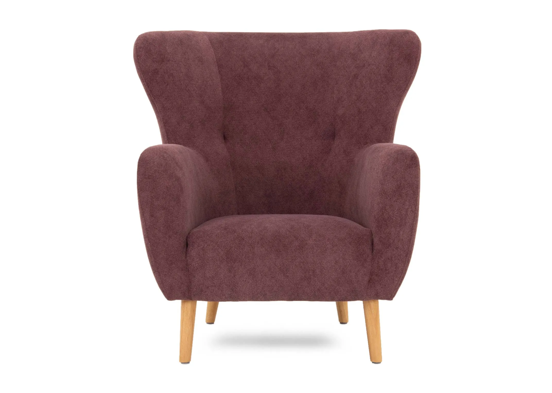 A warm mulberry fabric occasion chair from EZ Livings Narnia range. Front view of padded seat