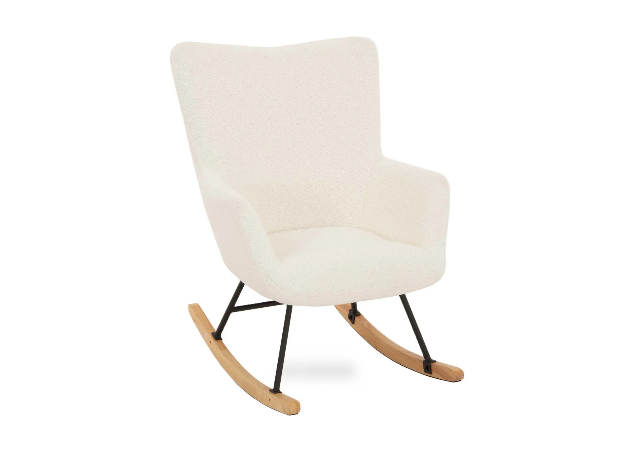 Off White Boucle Wooden Leg Rocking Chair - Percy