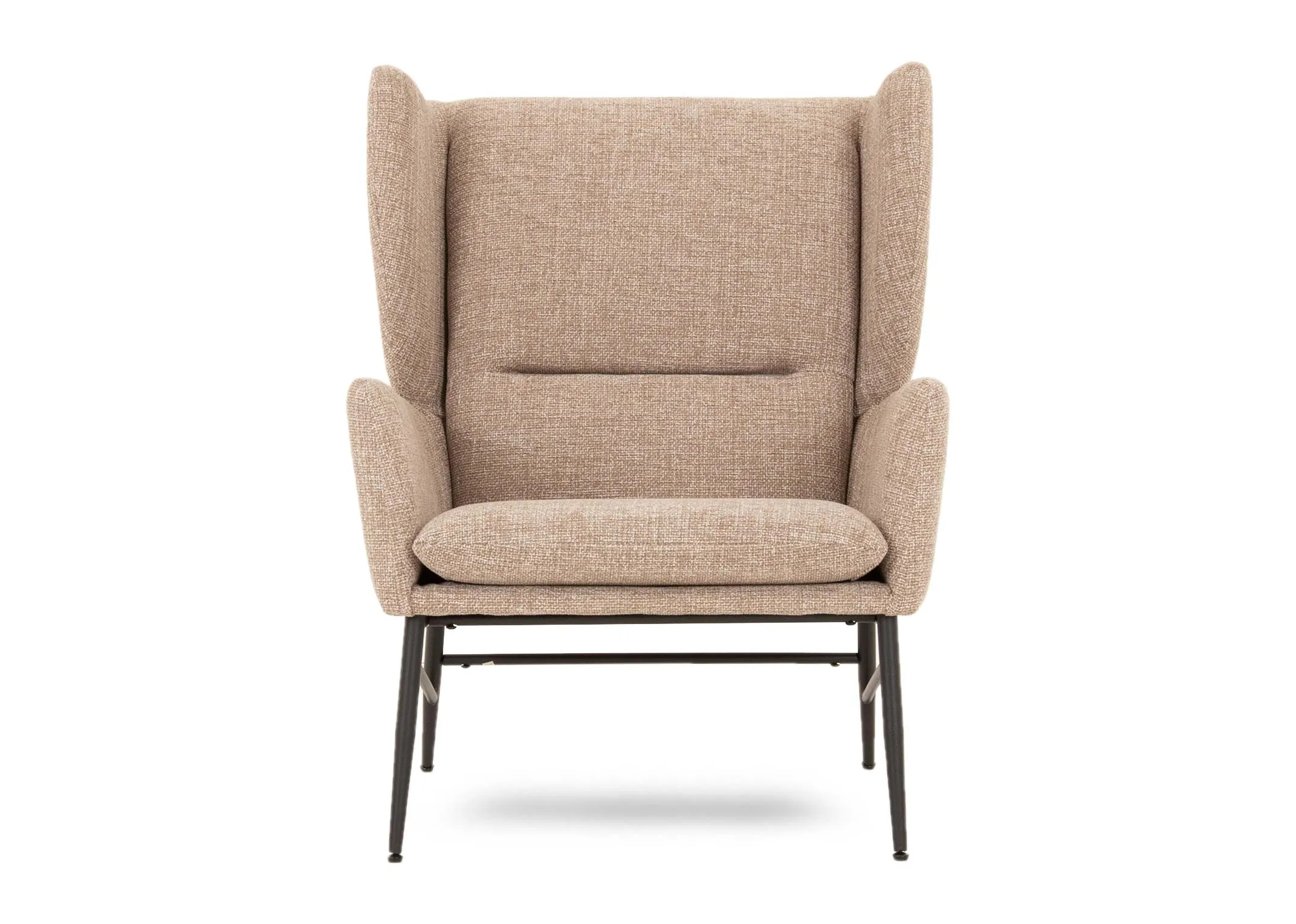 A beige fabric wing chair & footstool set from EZ Livings Boston range. Front veiw of winged armchair