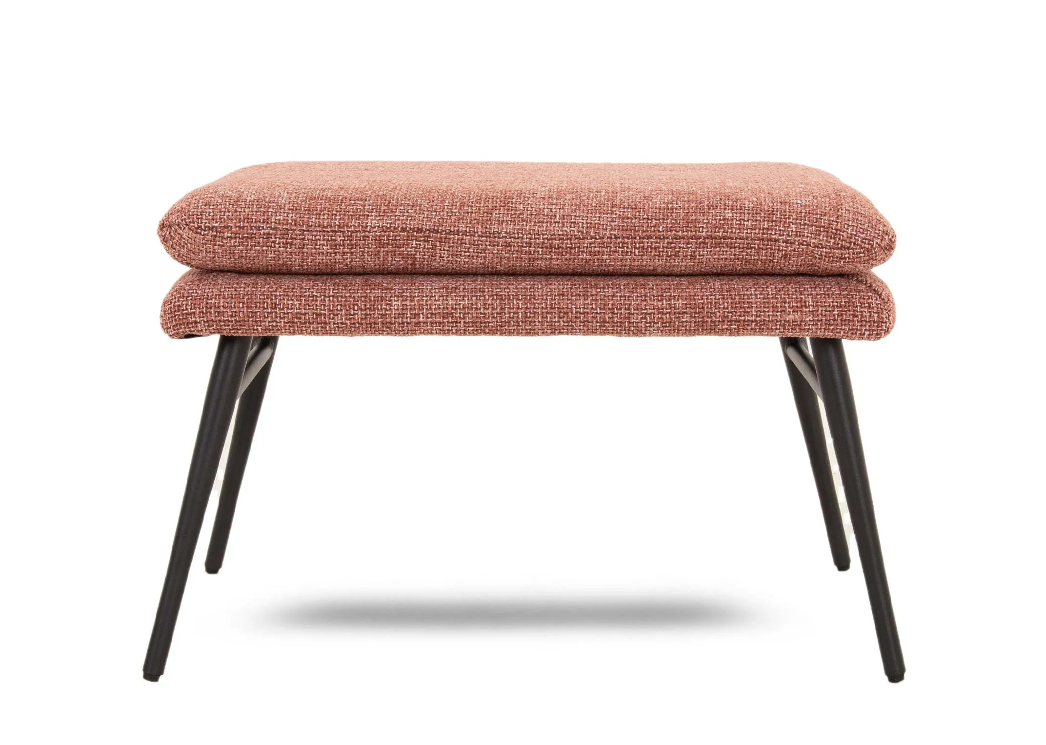 A dark pink fabric wing chair & footstool set from EZ Livings Boston range. Front view of padded top on footstool