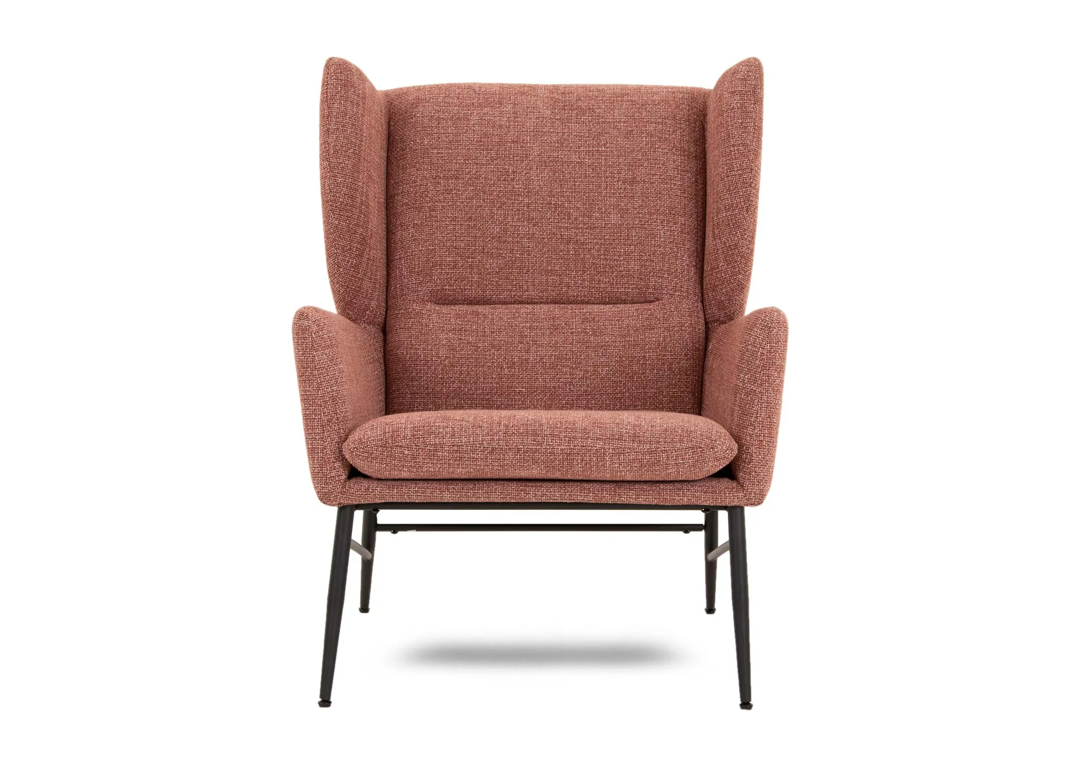 A dark pink fabric wing chair & footstool set from EZ Livings Boston range. Front view of high back on chair