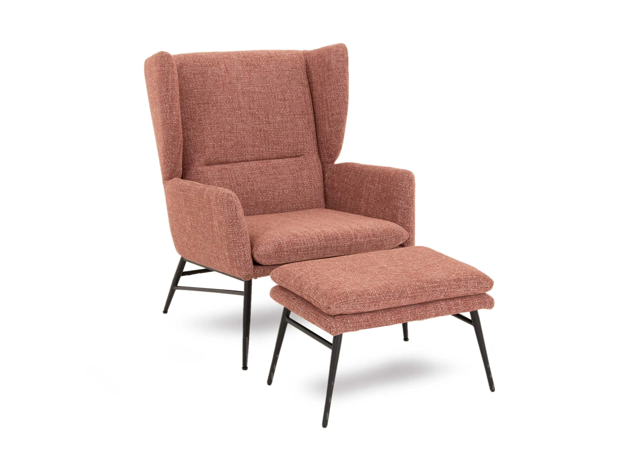 Coral Pink Accent Armchair & Footstool Set - Boston
