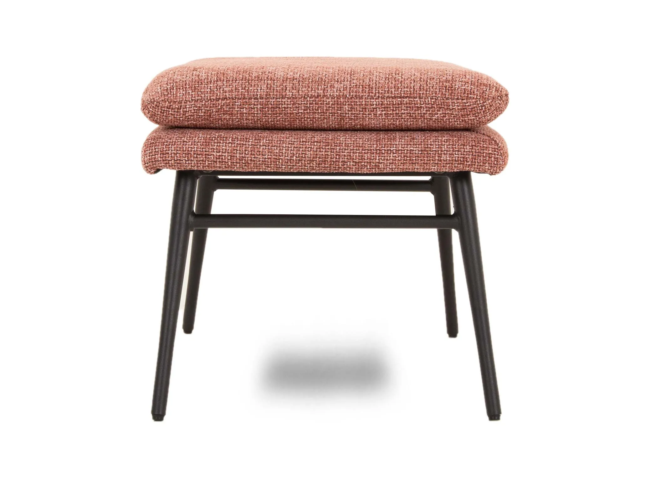 A dark pink fabric wing chair & footstool set from EZ Livings Boston range. Front view of accent seat on footstool