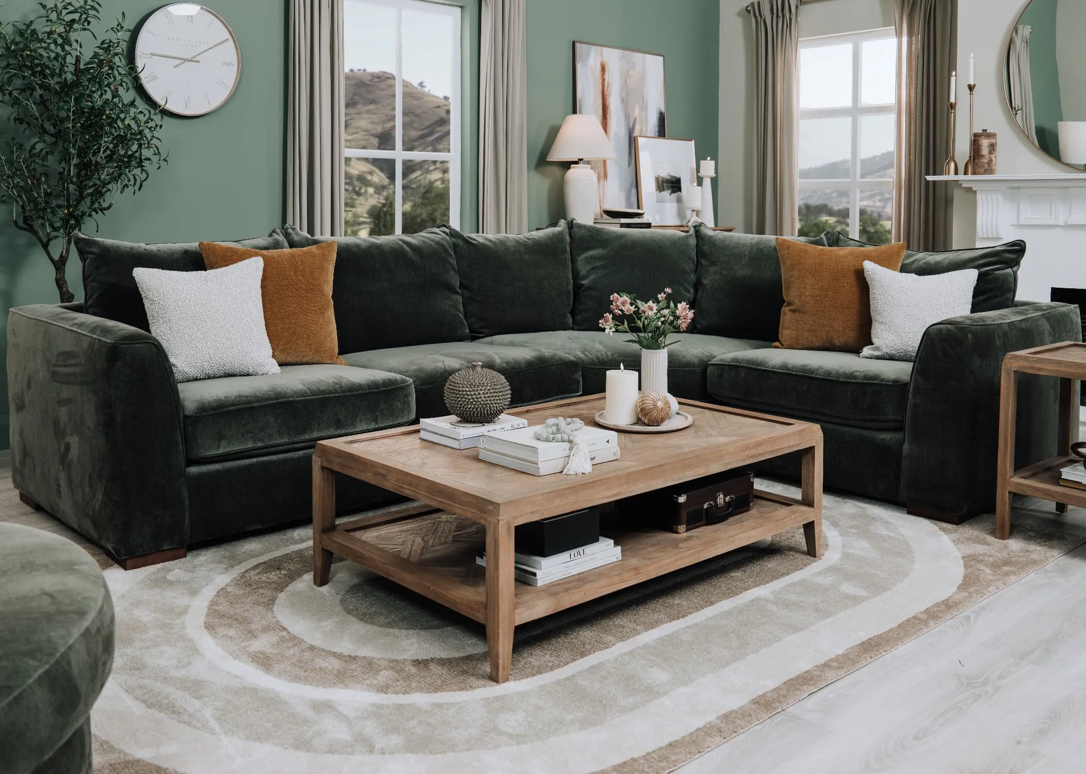 Green Fabric LAF Corner Sofa - Lucius