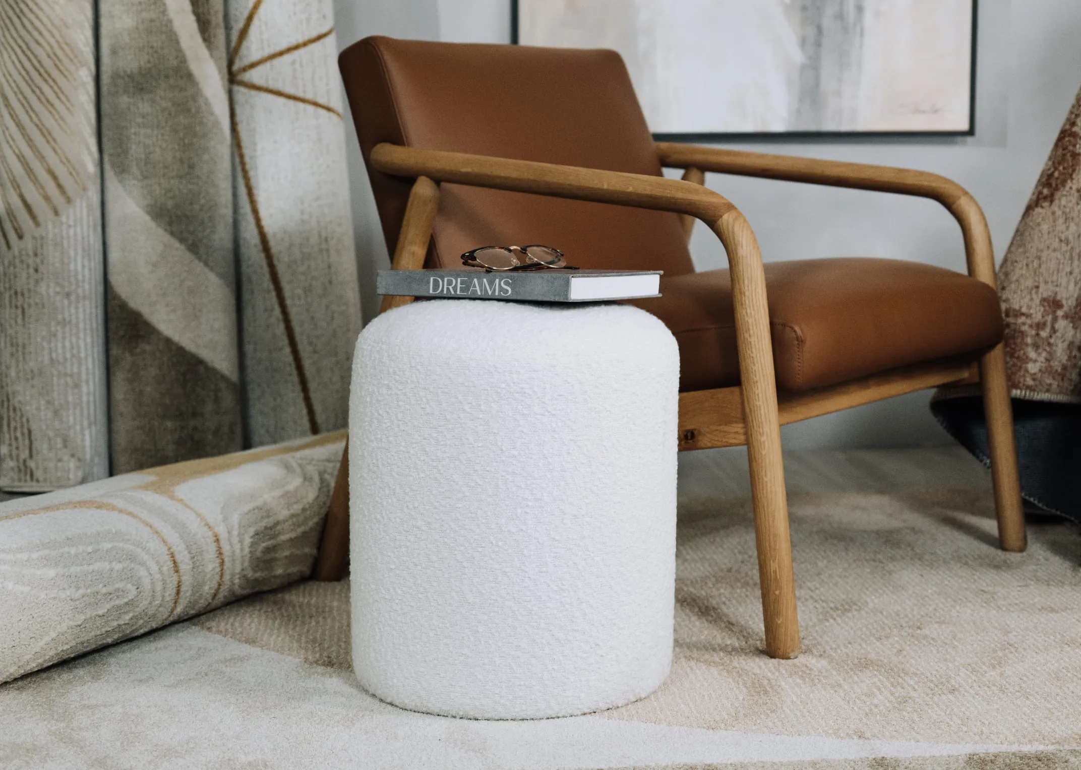 Cream Boucle Footstool - Parker