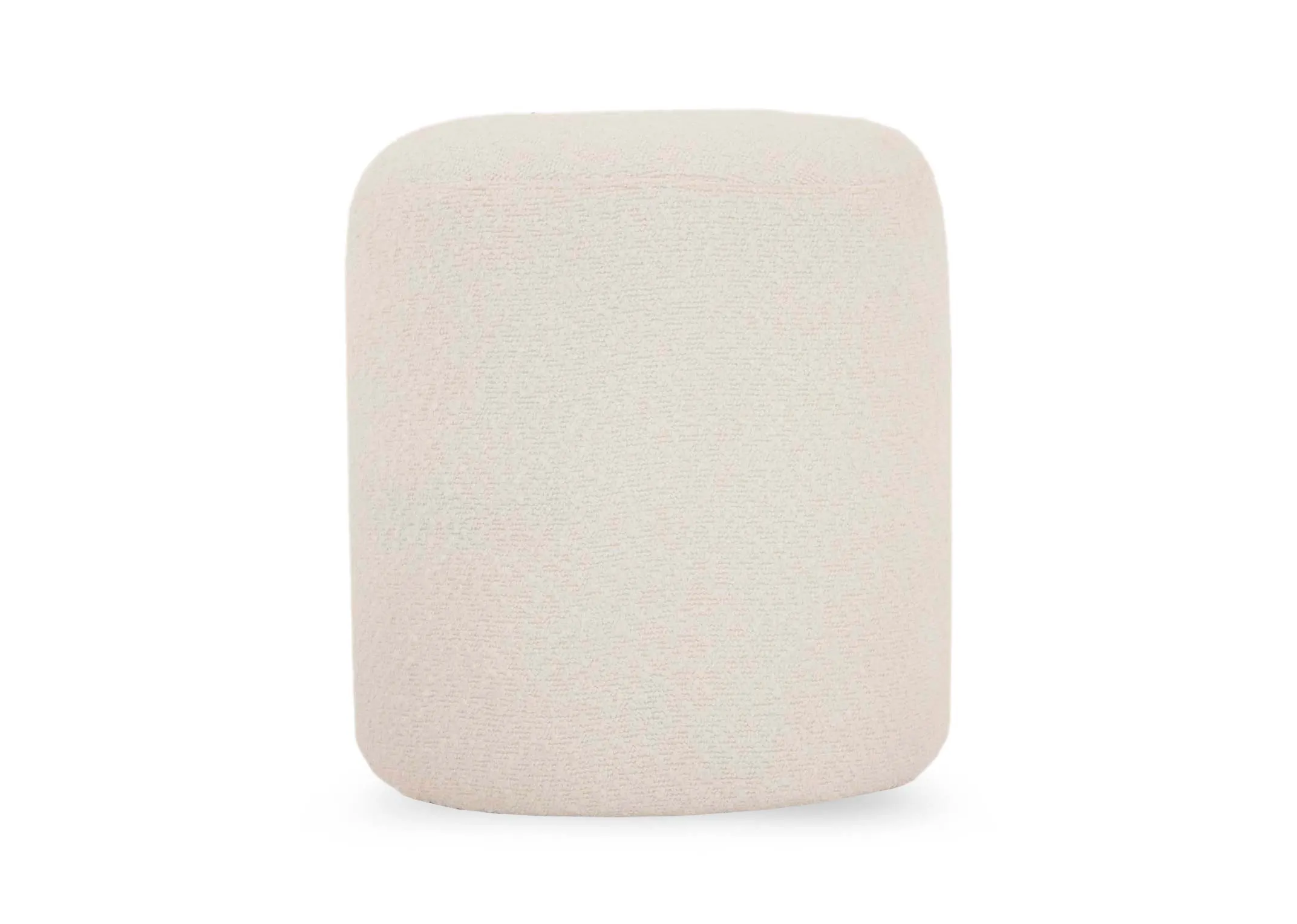 A cream boucle footstool from EZ Livings Parker range. Angled view of pouffe.