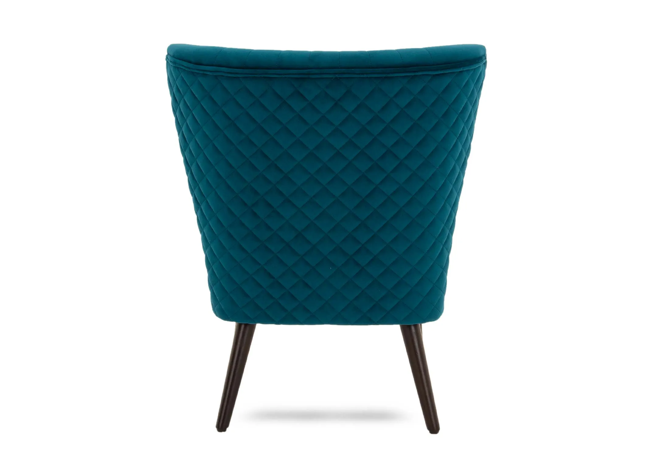 A teal fabric lounge chair from EZ Livings Furnitures Sakura range. Back view of diamond seam print on the seat.