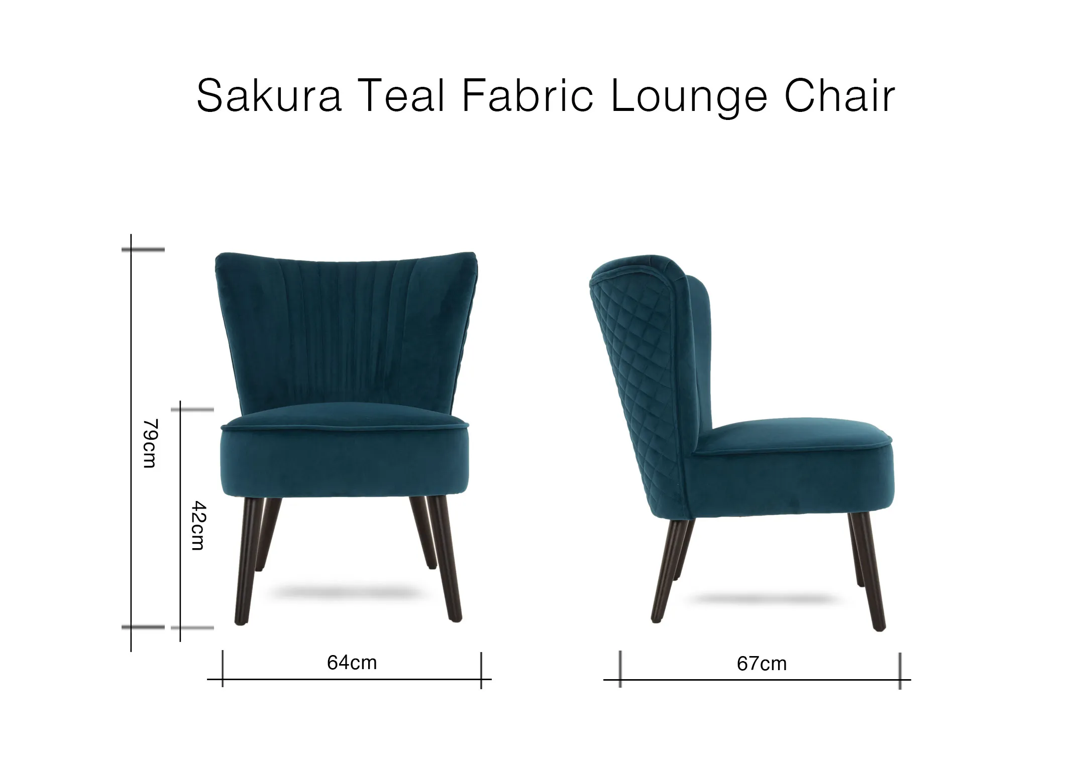 A dimension image of the Sakura Lounge Chair with 67cm x 64cm x 79cm
