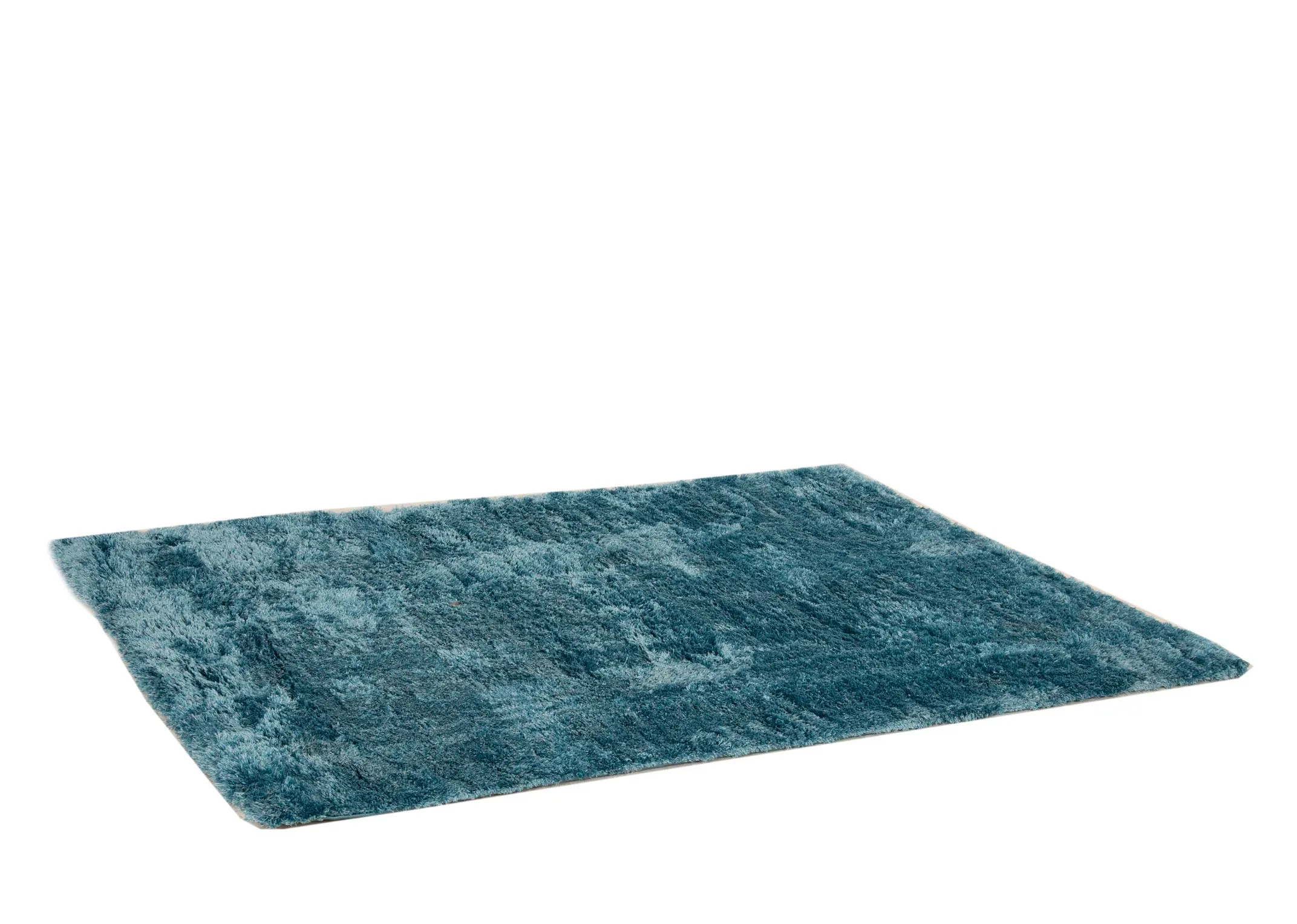 An aqua teal deep pile rug from EZ Livings Lux range. Angled view of thick simple soft rug