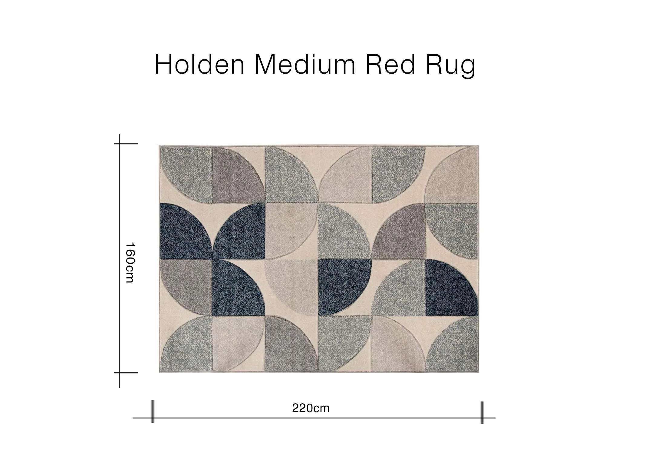 A cream rug with navy and grey quart circle print from EZ Livings Holden range. Front view