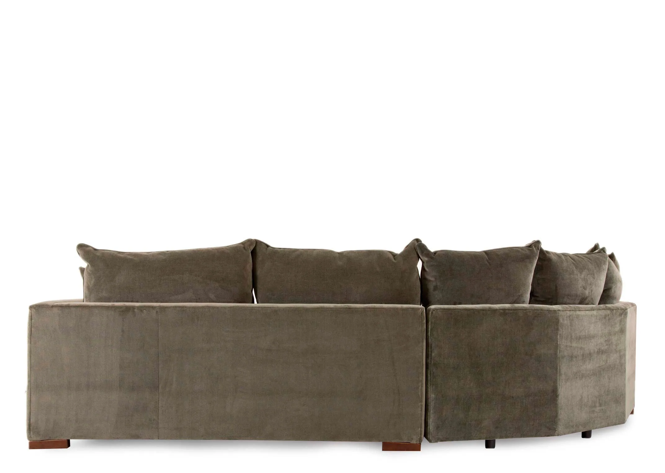 A RAF green fabric corner group from EZ Livings Lucius range. Back view of 2 part frame