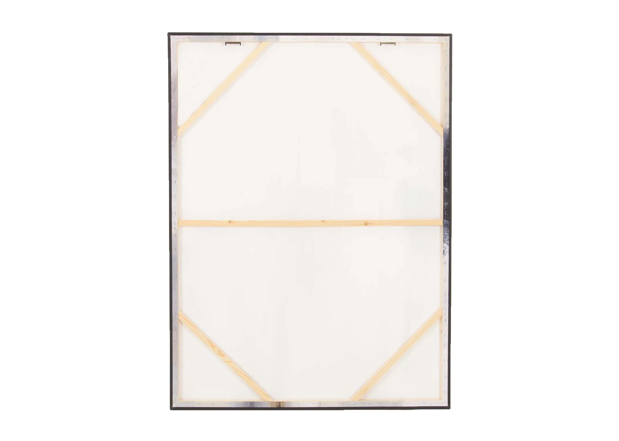 A gold framed canvas with blue and brown and white strokes of colors from EZ Livings Inspired range. Back view of canvas