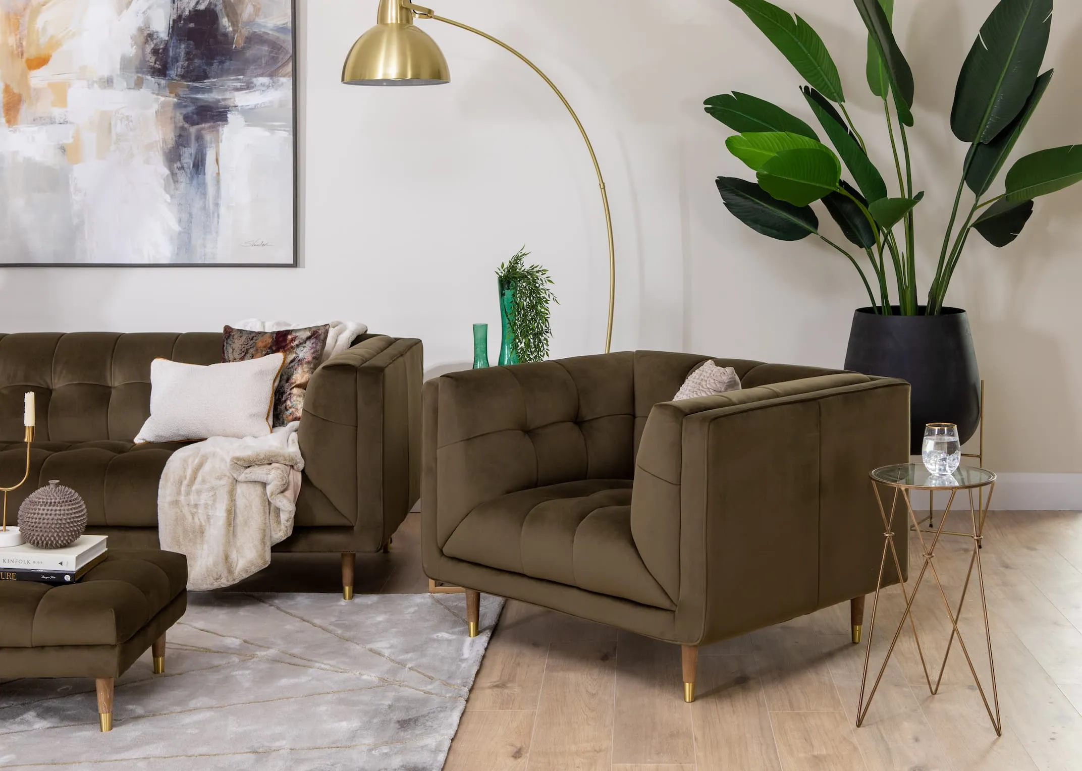 Olive Green Velvet Armchair - Grace