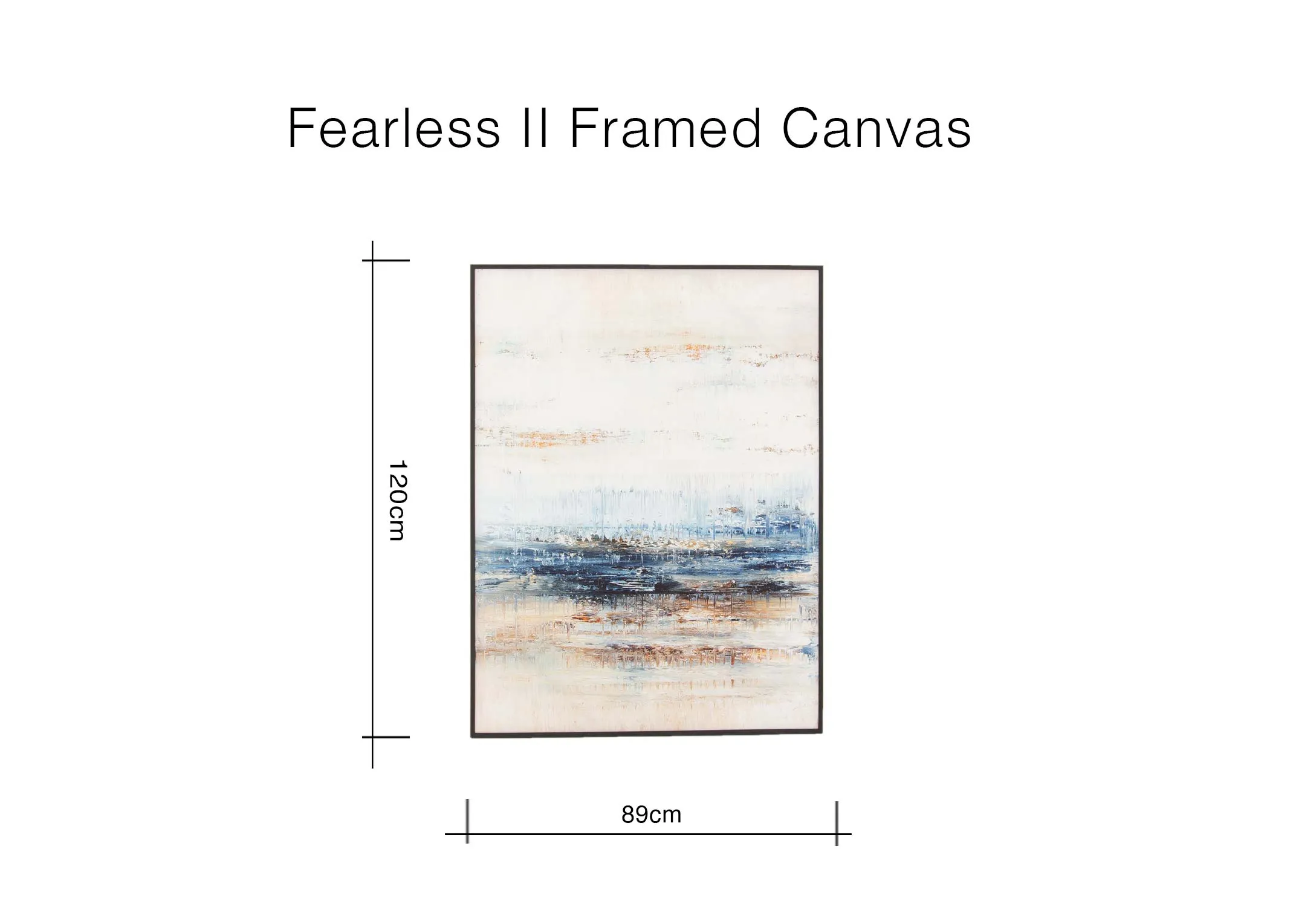 A dimension image of the Fealess II canvas with 89cm x 120cm