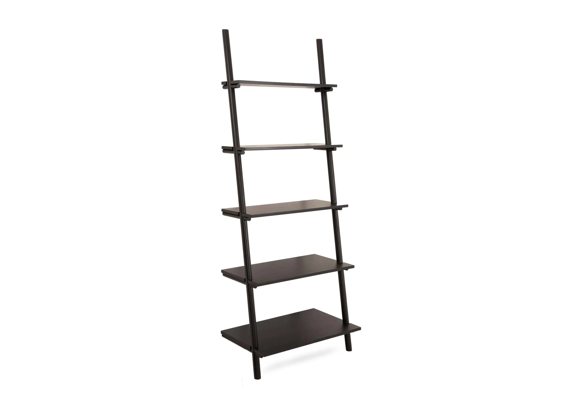 A small black 5 tier display ladder from EZ Livings Step range. Angled view of bookcase or plant display