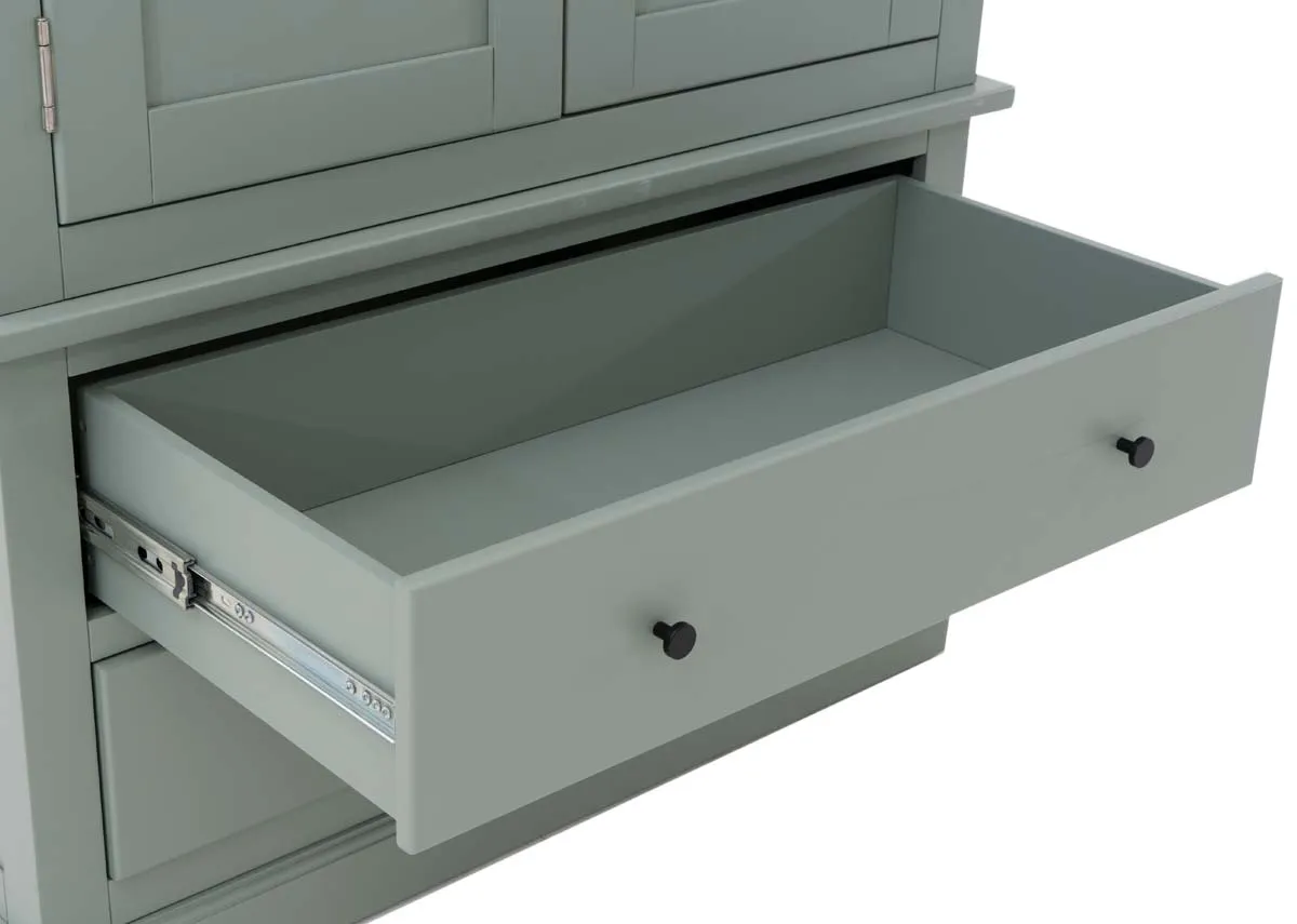 A 2 door light green wardrobe from EZ Livings Atlas range. Closeup of drawer