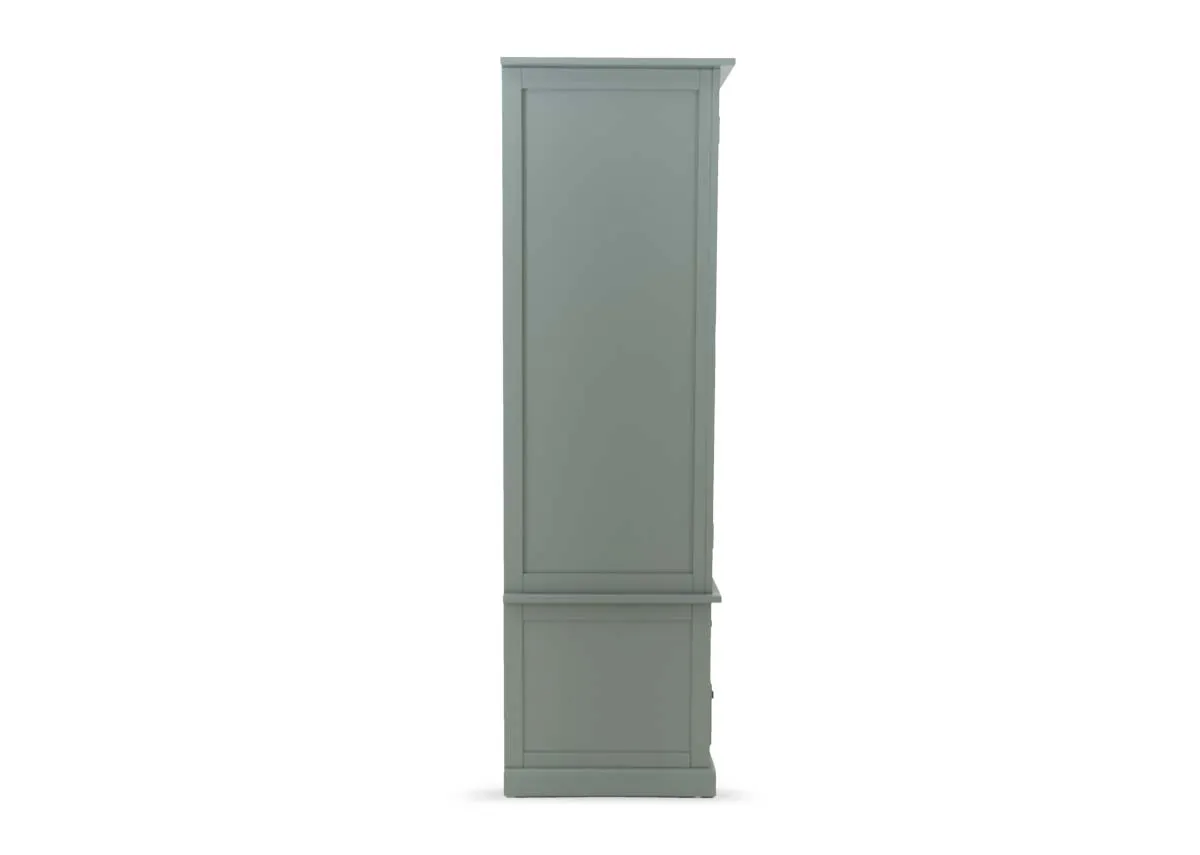 A 2 door light green wardrobe from EZ Livings Atlas range. Side view of paneled finish