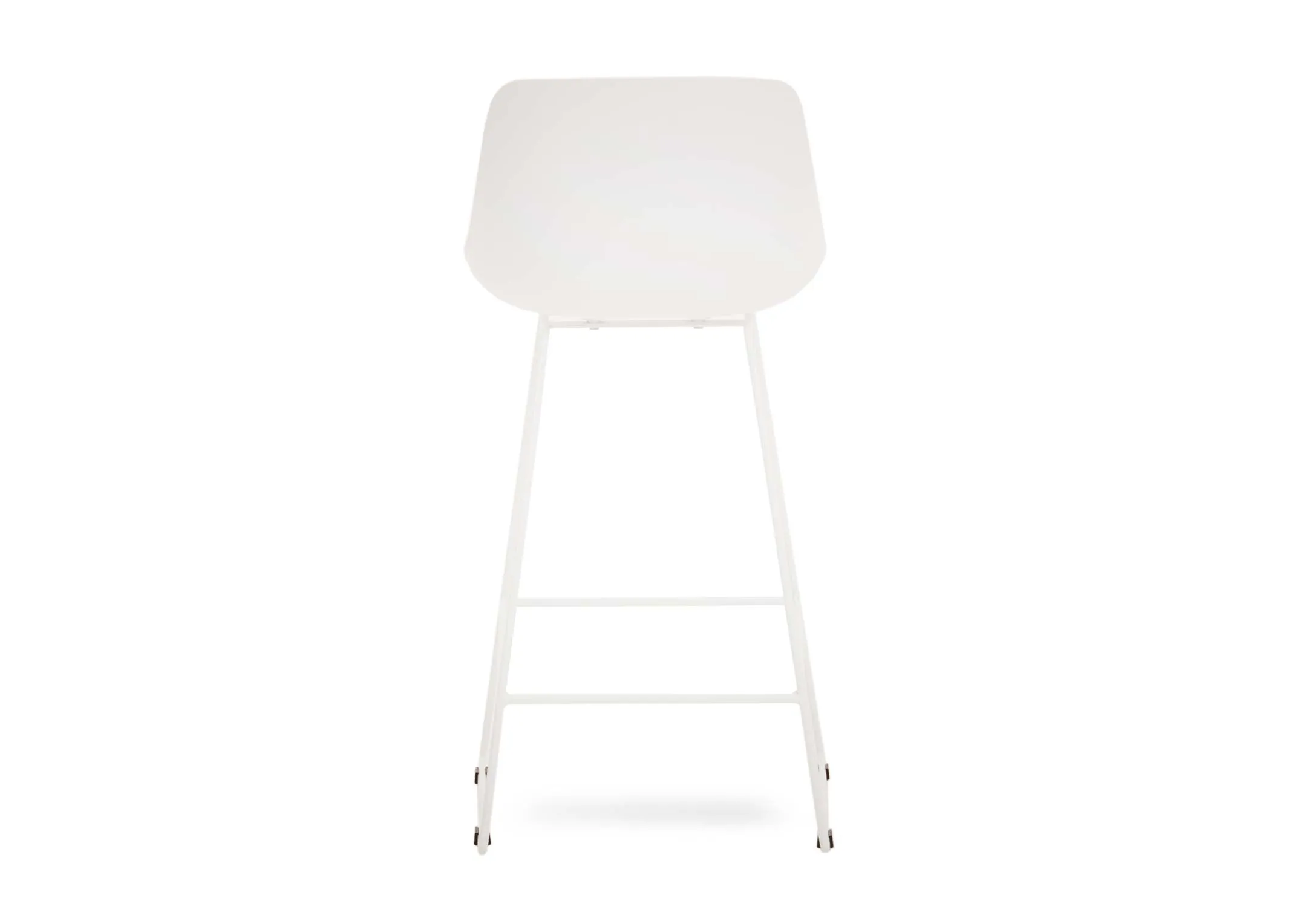 A white hard back counter stool with metal legs from EZ Livings City range.Back view