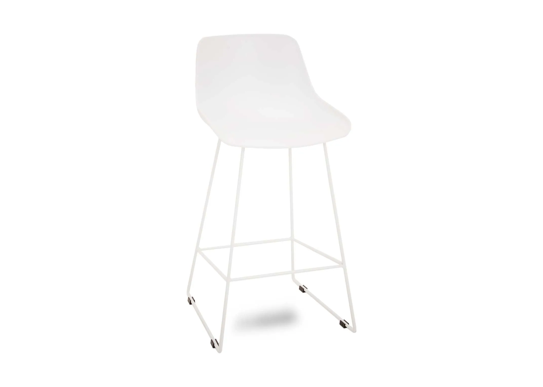 A white hard back counter stool with metal legs from EZ Livings City range. Angled view