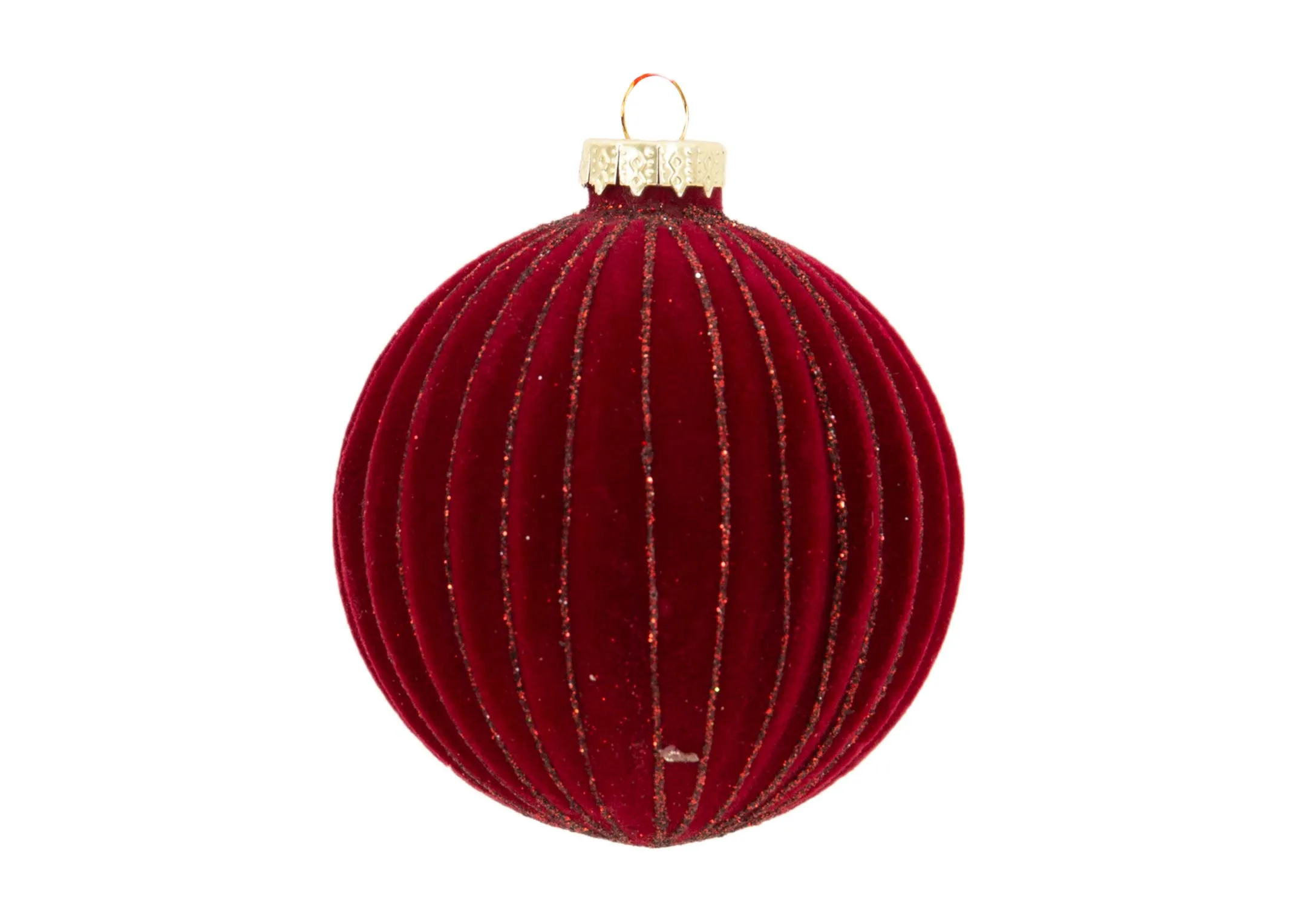 Box of 6 Red & Gold Ribbed - Christmas Bauble