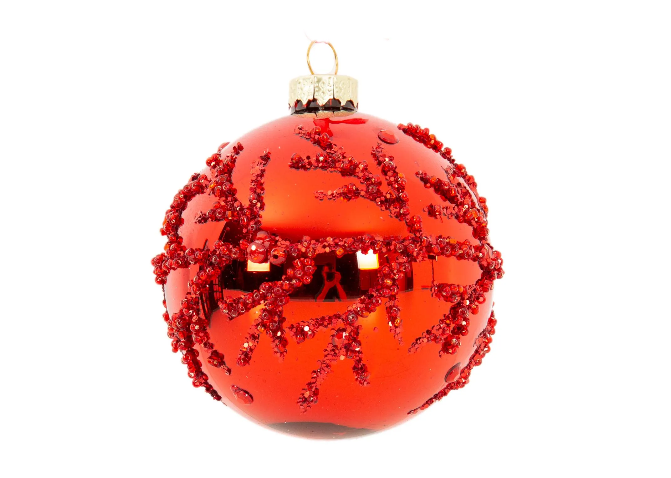 A dimension image of the Red Snow Sparkle Bauble with 8cm