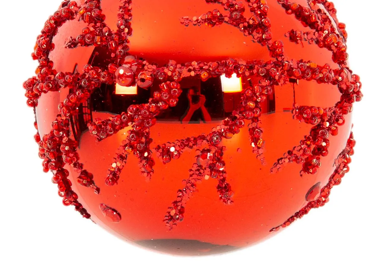 A dimension image of the Red Snow Sparkle Bauble with 8cm