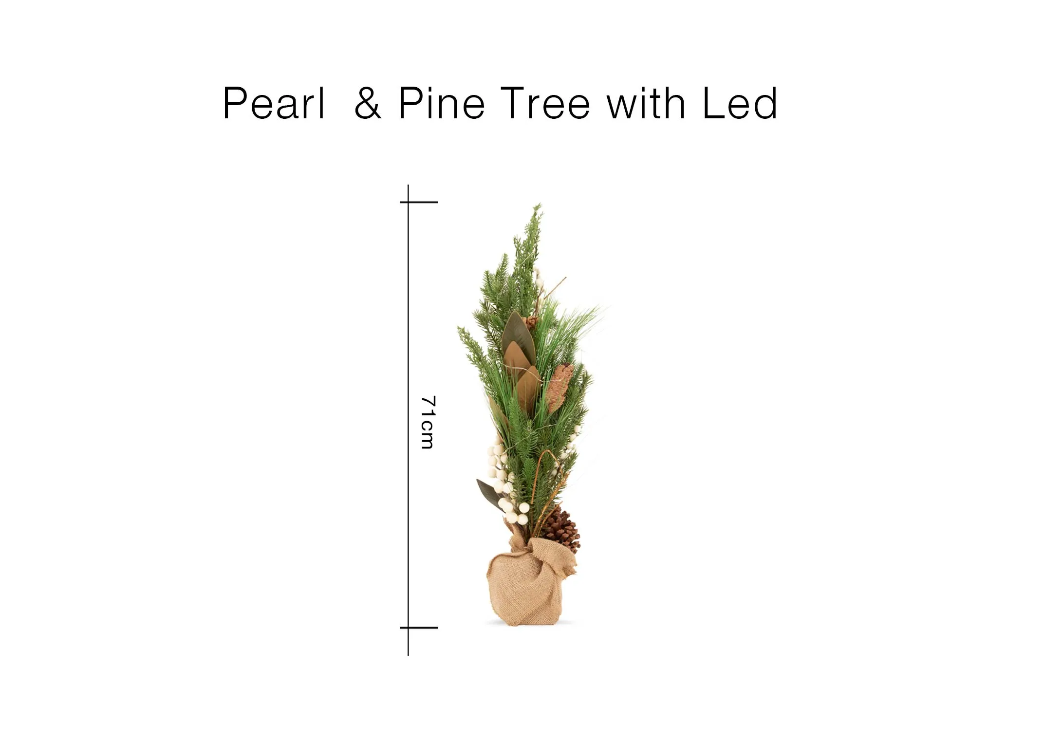 A lifetsyle image of the Pearl & Pine tree on a sideboard with Silver candlestick and white baubles.