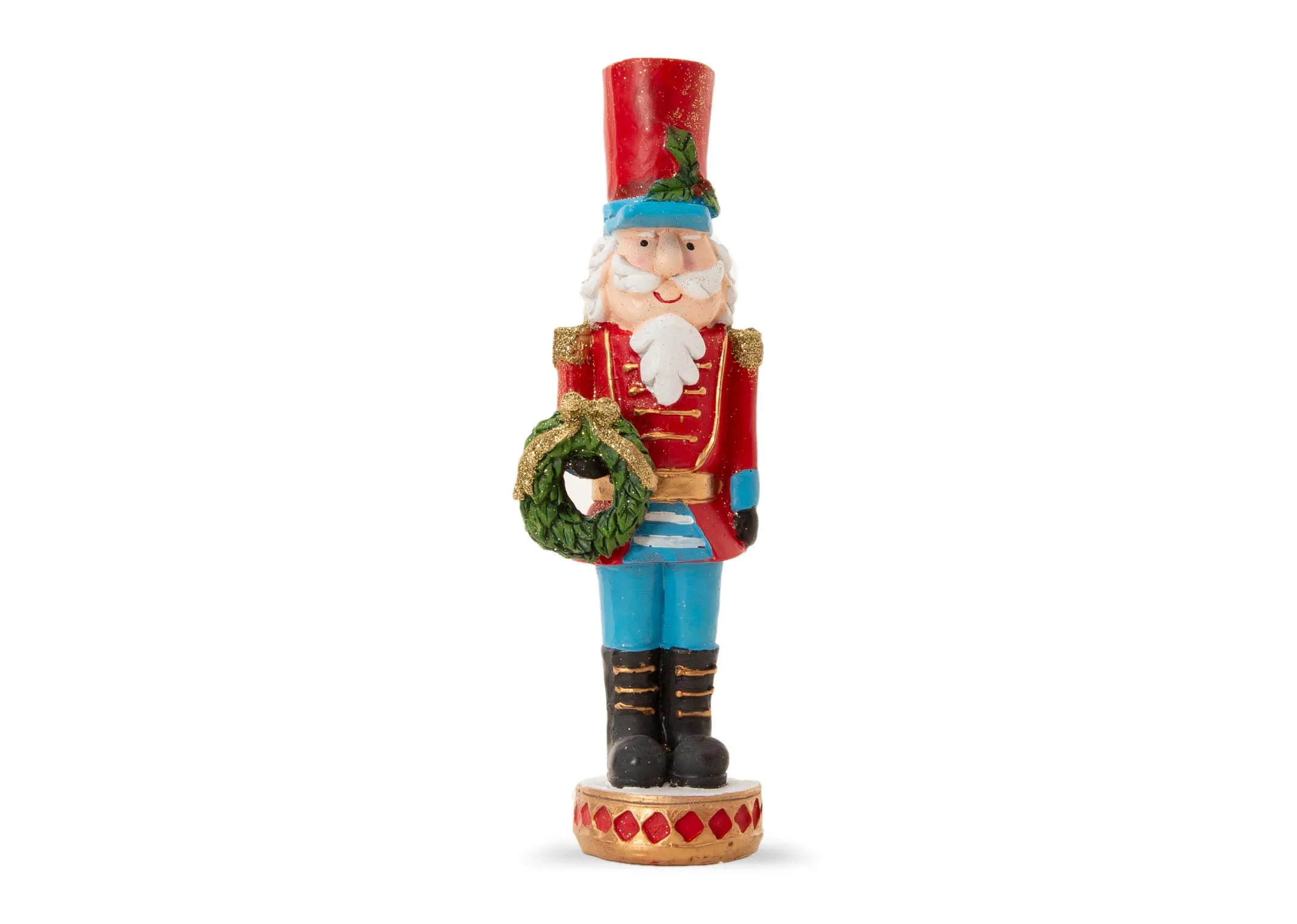 A dimension image of the Nutcracker with wreath with 8cm x 7.5cm x 26cm