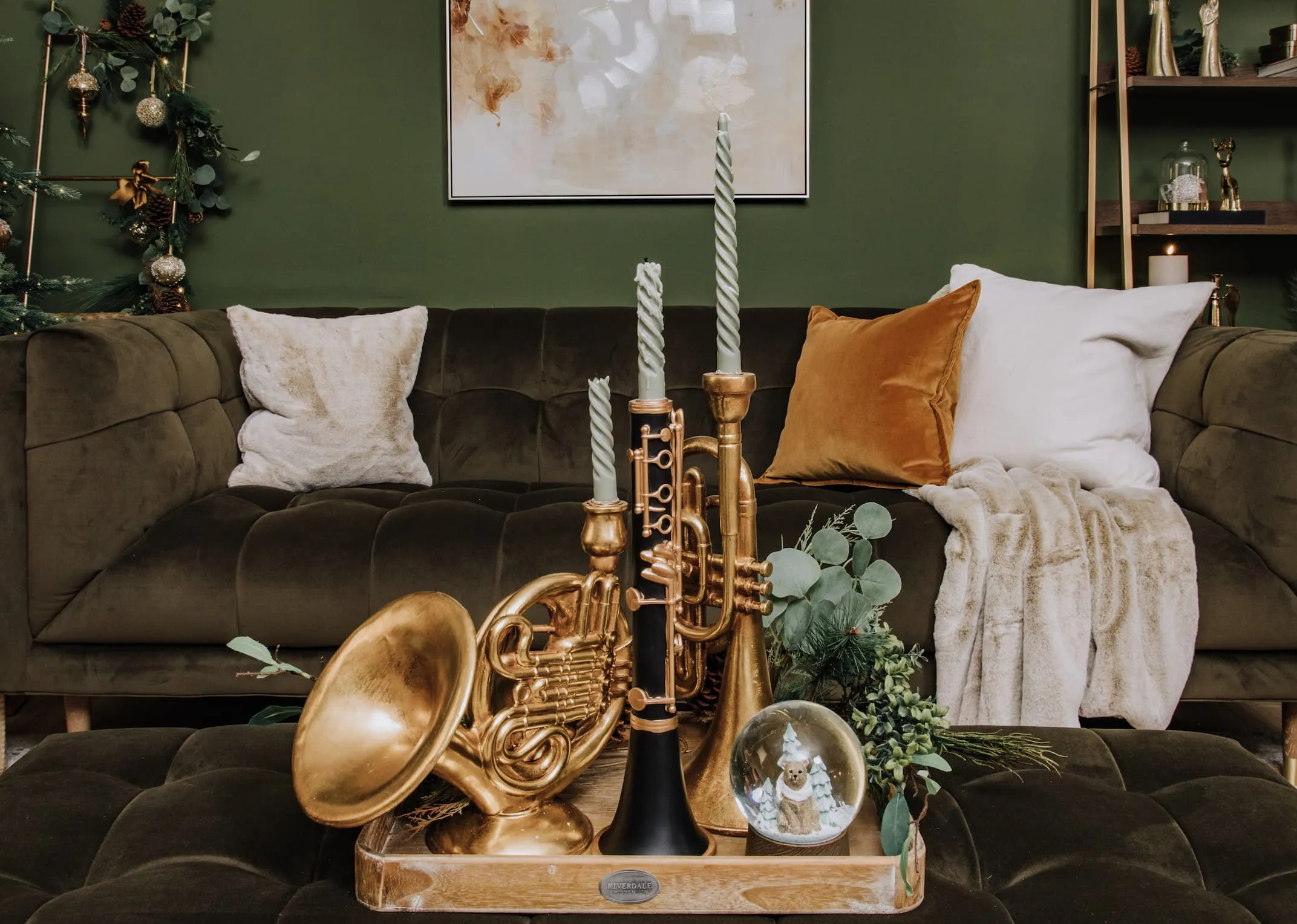 Gold French Horn - Christmas Candle Holder