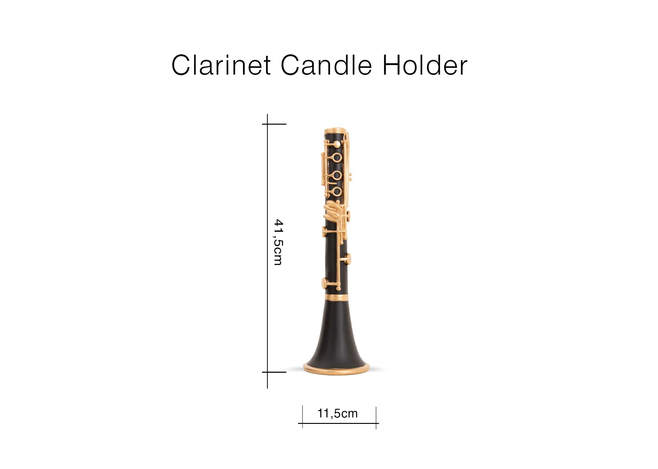 A dimension image of the Clarinet Candle Holder with 11.5cm x 41.5cm