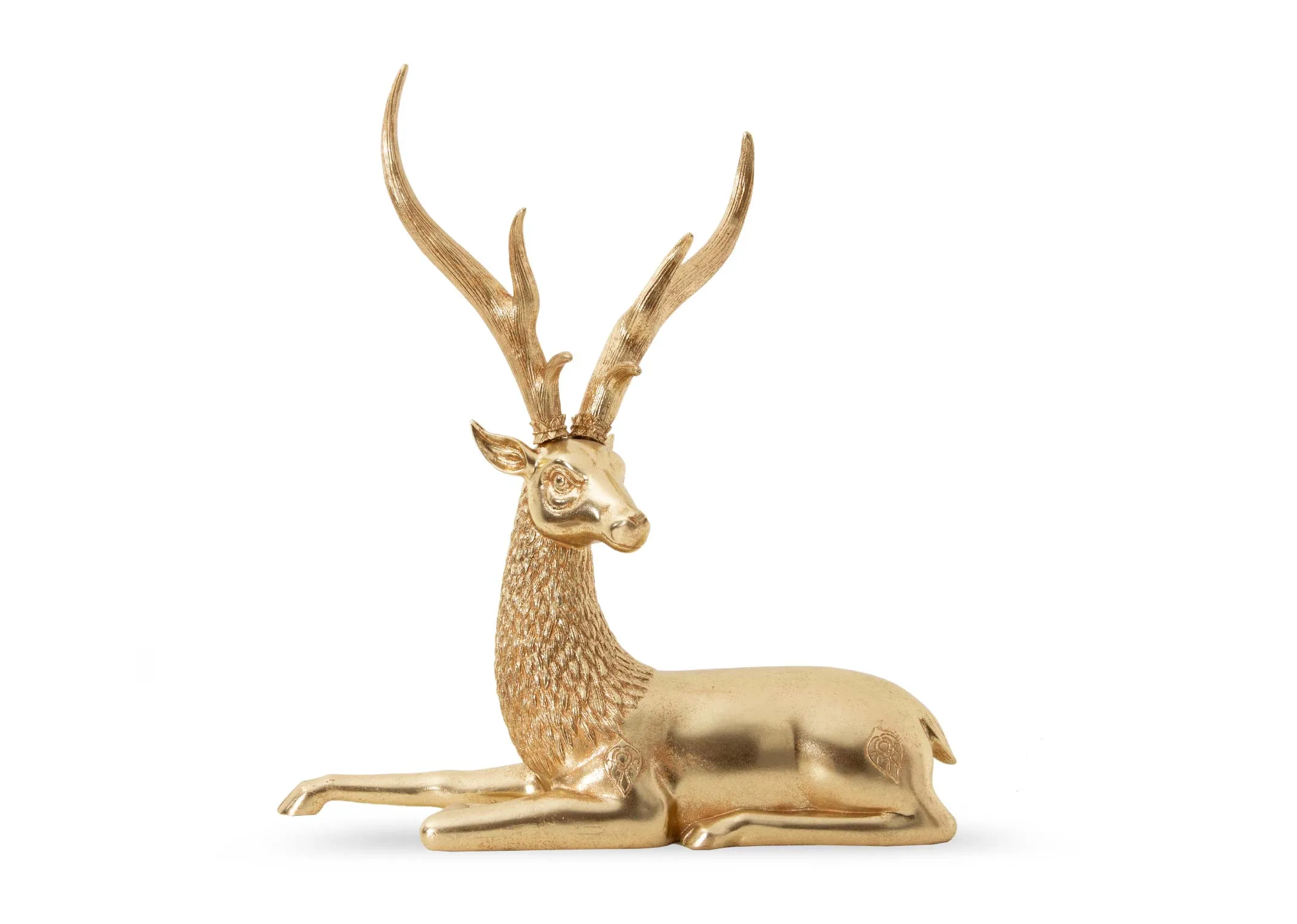 Large Gold Lying Deer - Christmas Figurine