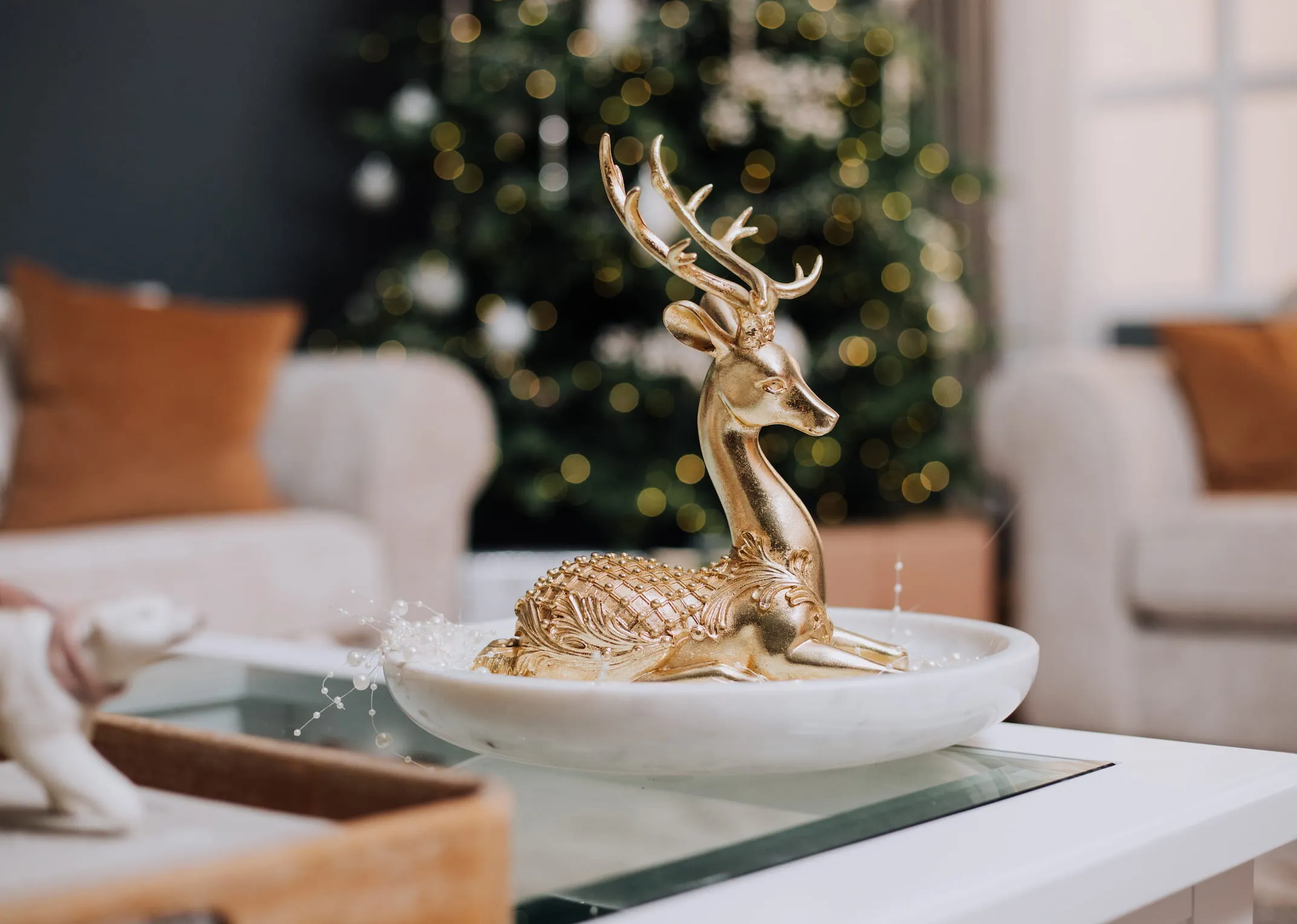 Gold Lying Deer- Christmas Figurine