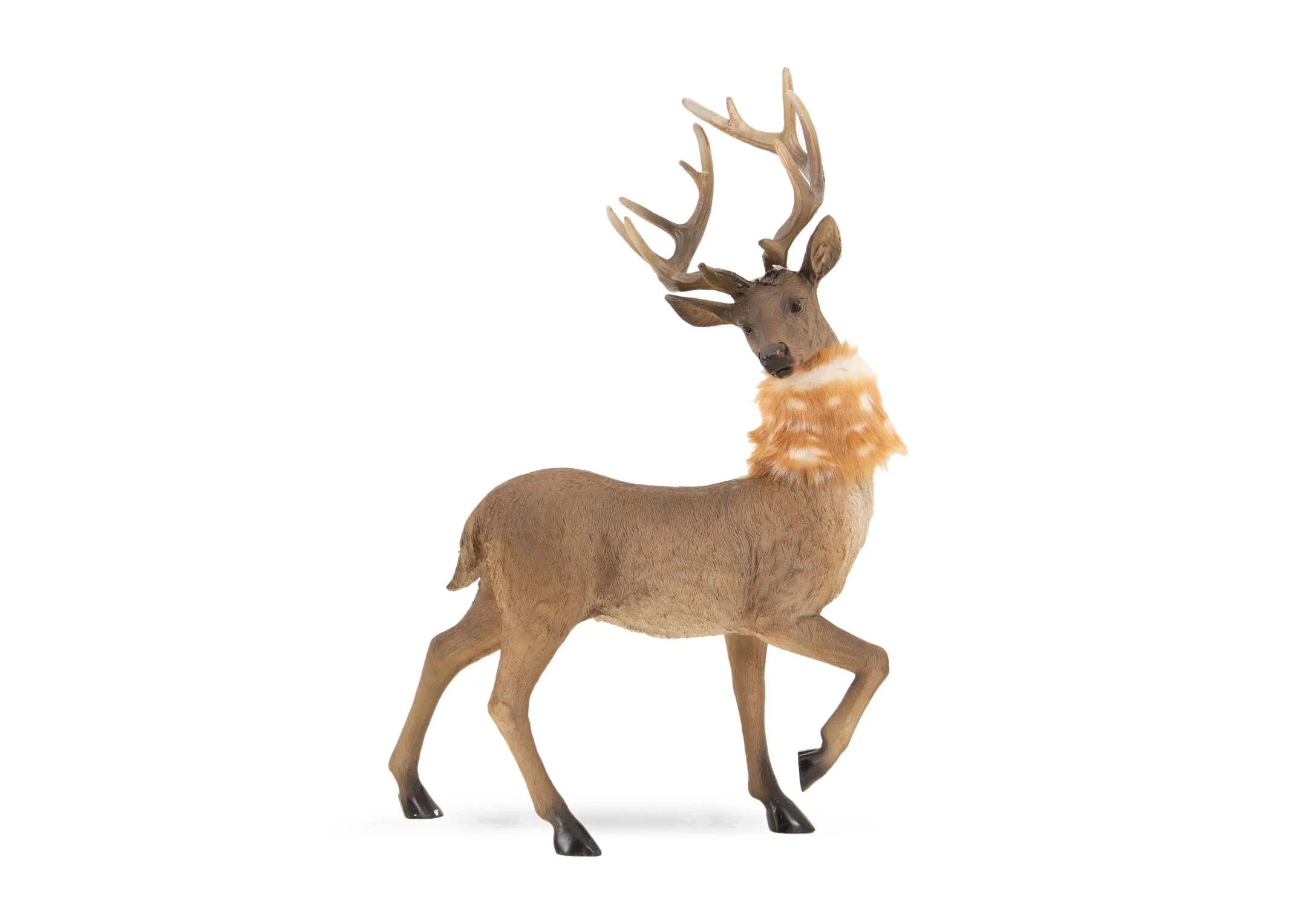 Large Deer with Fur Scarf - Christmas Figurine