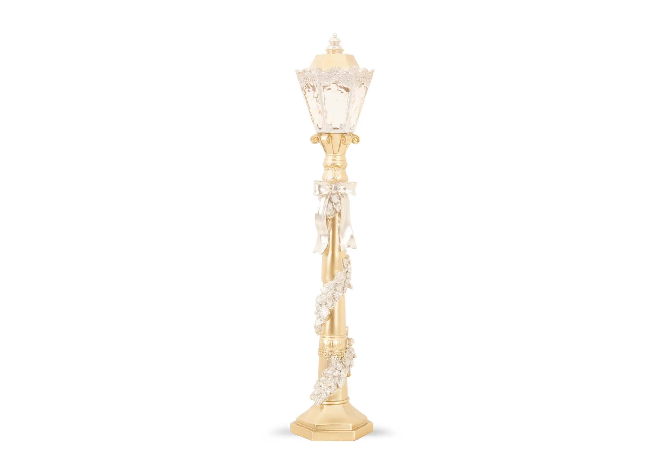 Metallic Gold LED Lamppost with Pearl Garland - Christmas Figurine