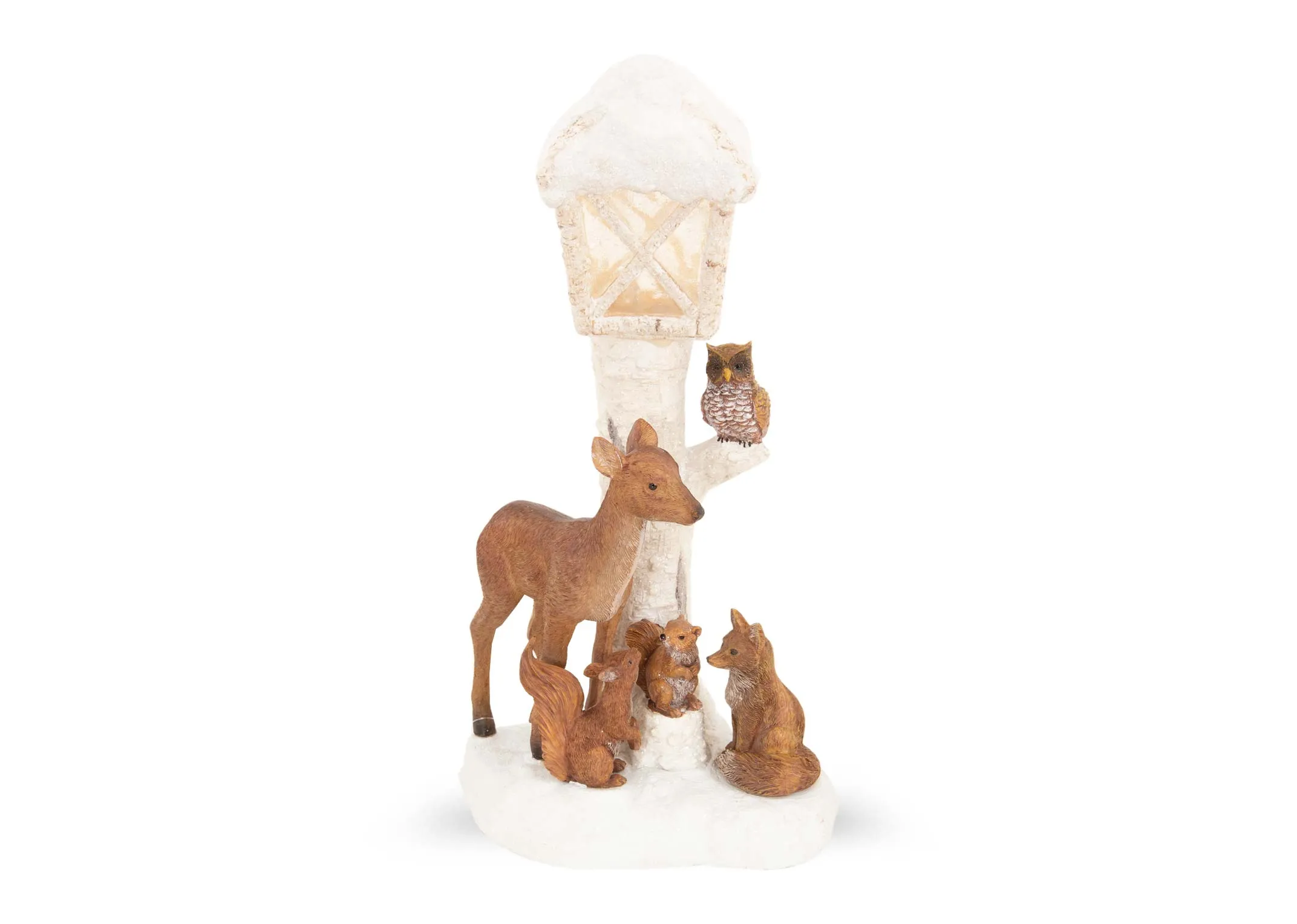 A dimension image of the Woodland Animals Under lammpost with 15cm x 12cm x 31.5cm