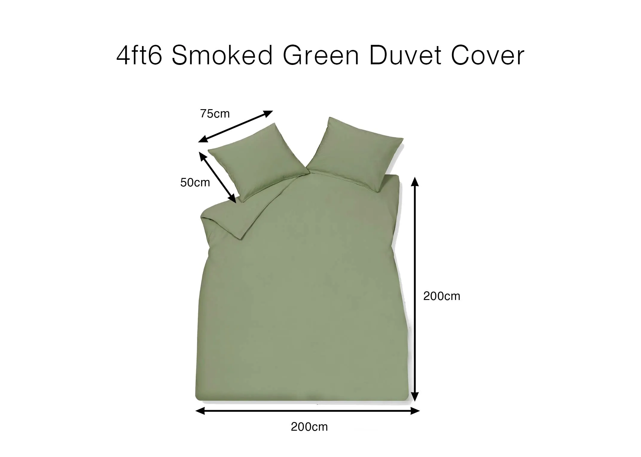 A dimension image of the Smoked Green 4ft 6 Cover with 200cm x 200cm 50cm x 75cm